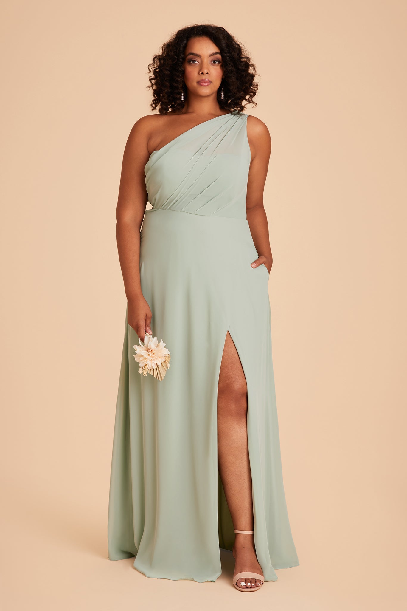 One-Shoulder Chiffon Bridesmaid Dress with Slit | Kira Sage