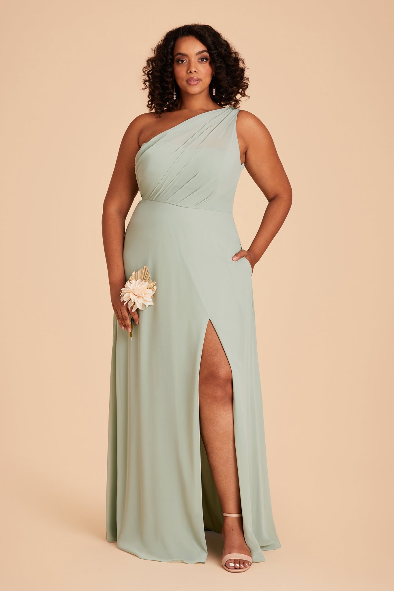 One-Shoulder Chiffon Bridesmaid Dress with Slit | Kira Sage