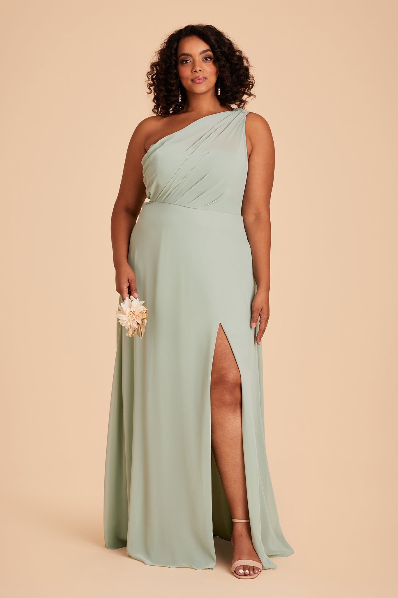 One-Shoulder Chiffon Bridesmaid Dress with Slit | Kira Sage