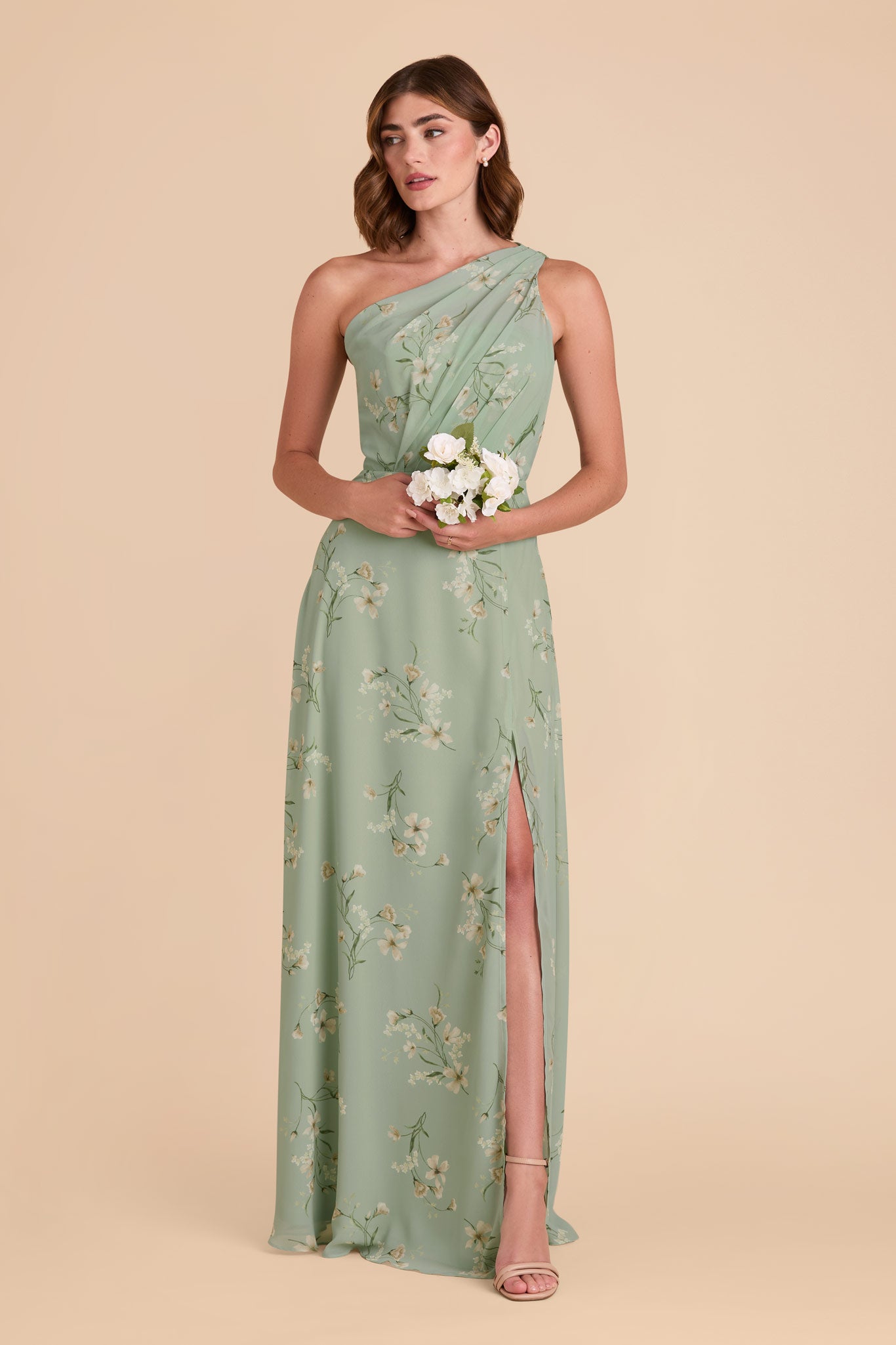 One-Shoulder Chiffon Bridesmaid Dress with Slit | Sage Le Fleur