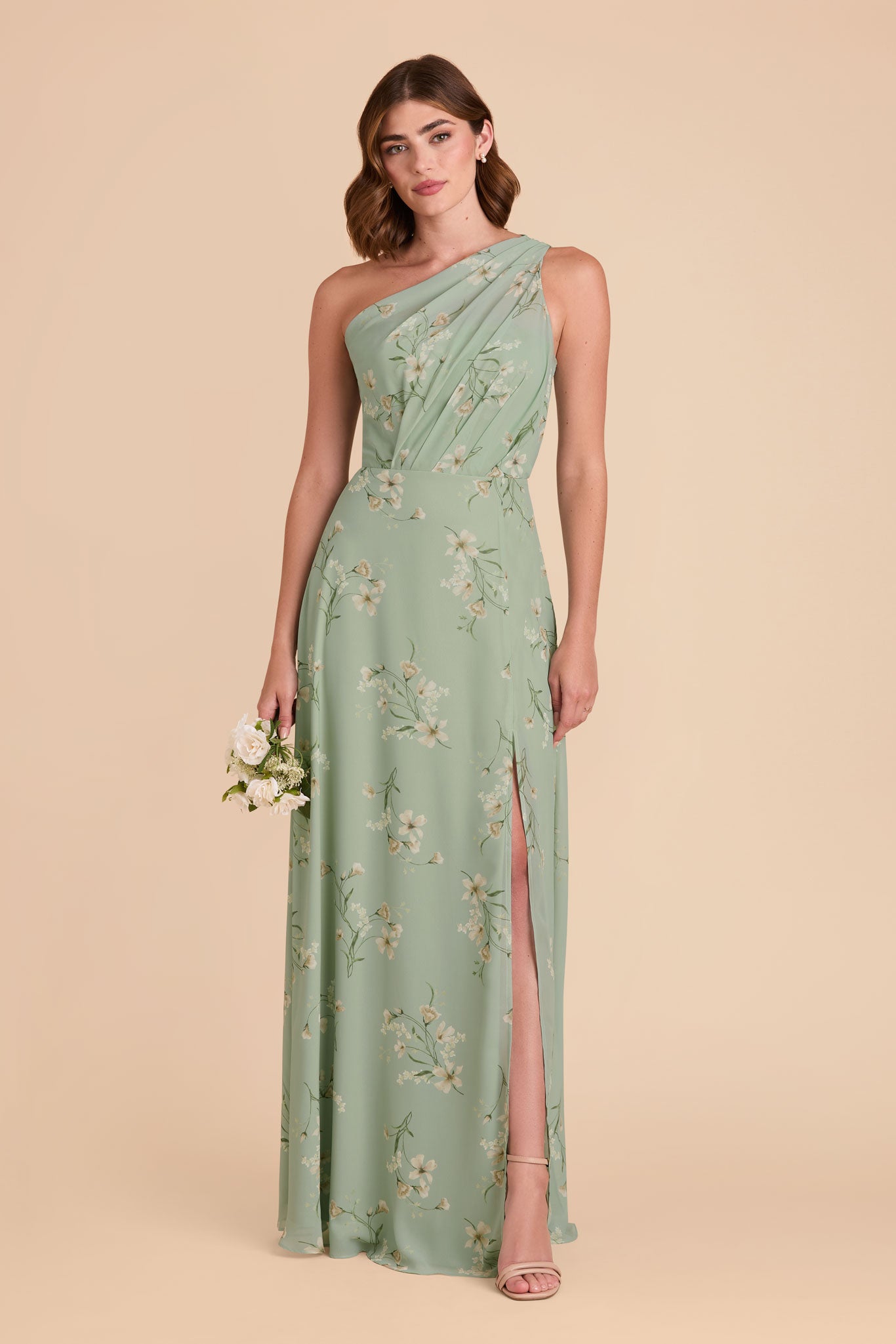 One-Shoulder Chiffon Bridesmaid Dress with Slit | Sage Le Fleur