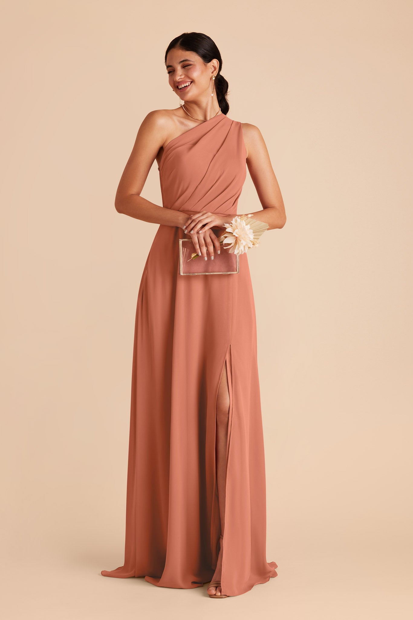 One-Shoulder Chiffon Bridesmaid Dress with Slit | Kira Dress