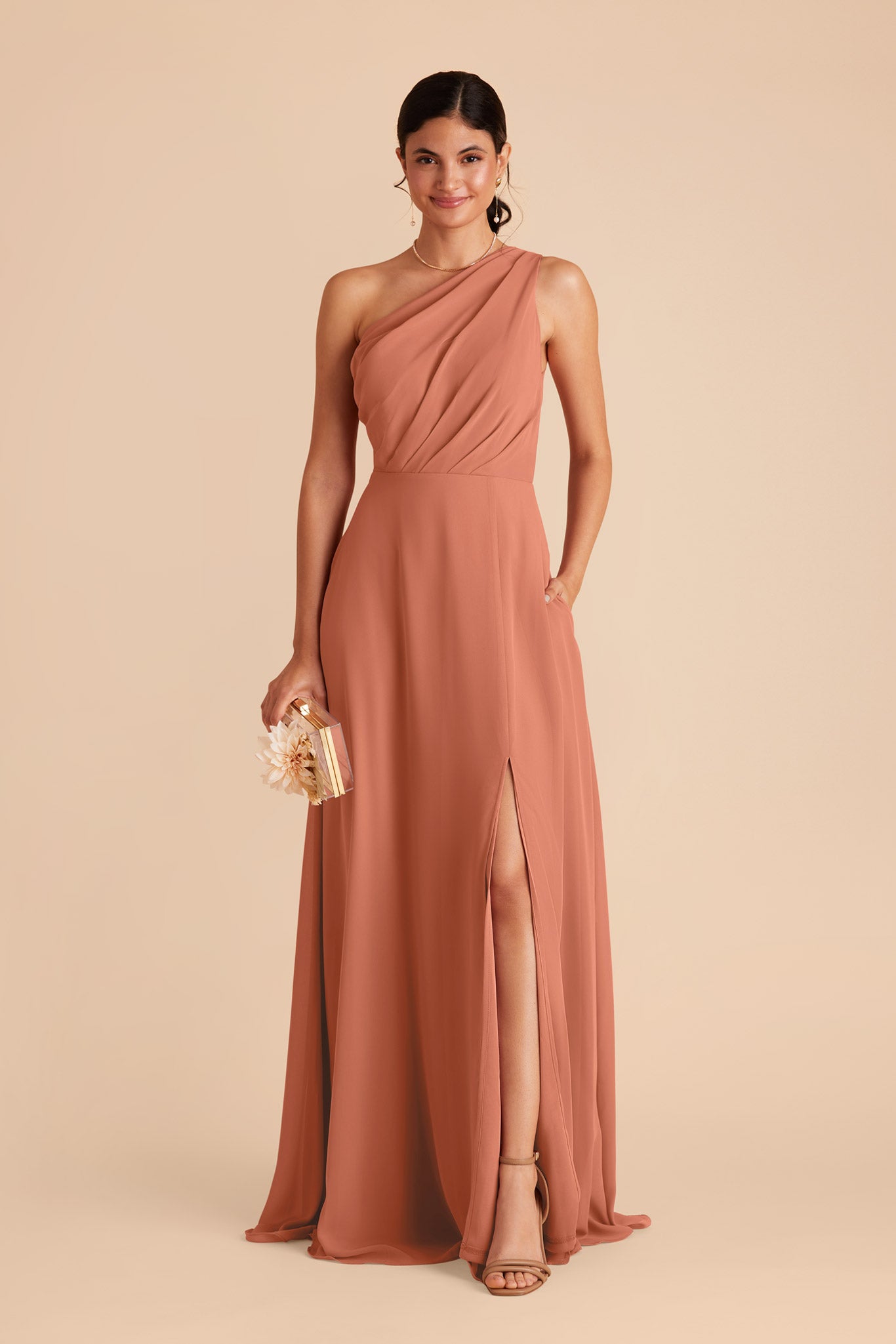 One-Shoulder Chiffon Bridesmaid Dress with Slit | Kira Dress