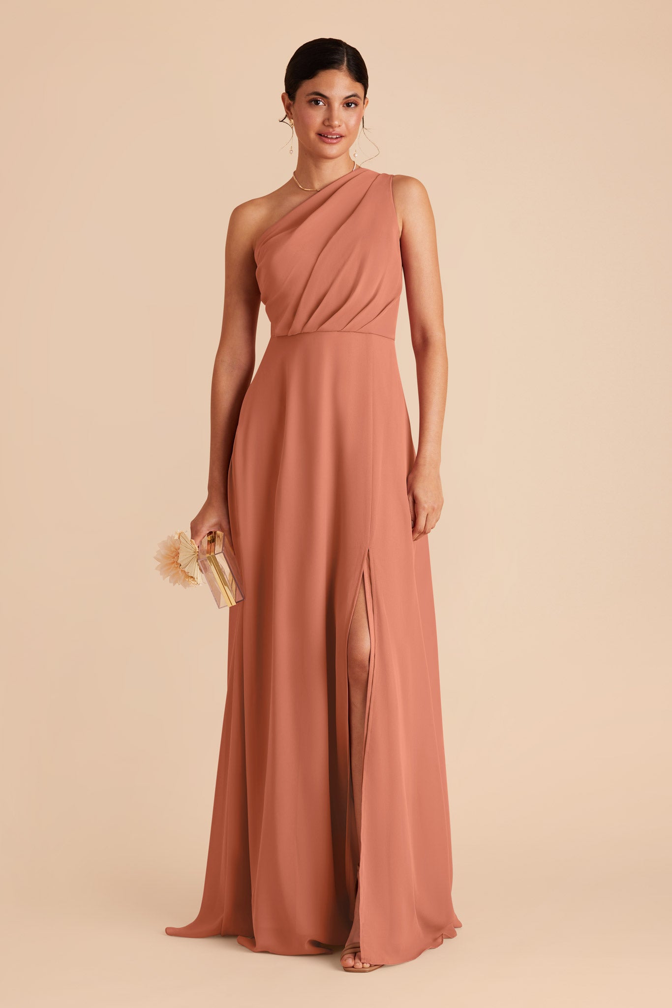 One-Shoulder Chiffon Bridesmaid Dress with Slit | Kira Dress