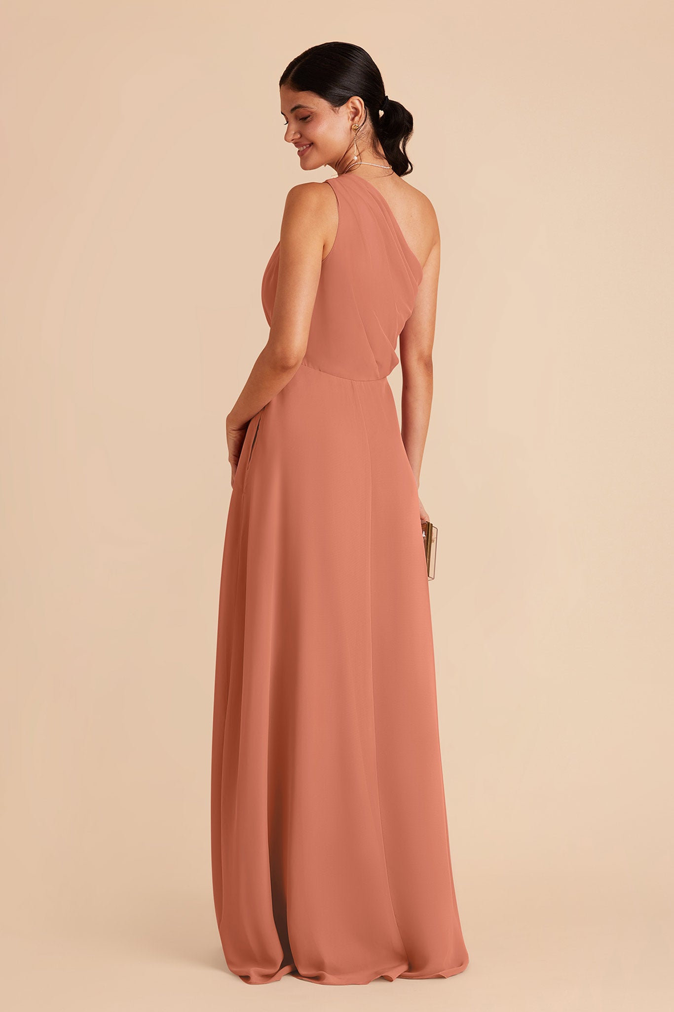 One-Shoulder Chiffon Bridesmaid Dress with Slit | Kira Dress
