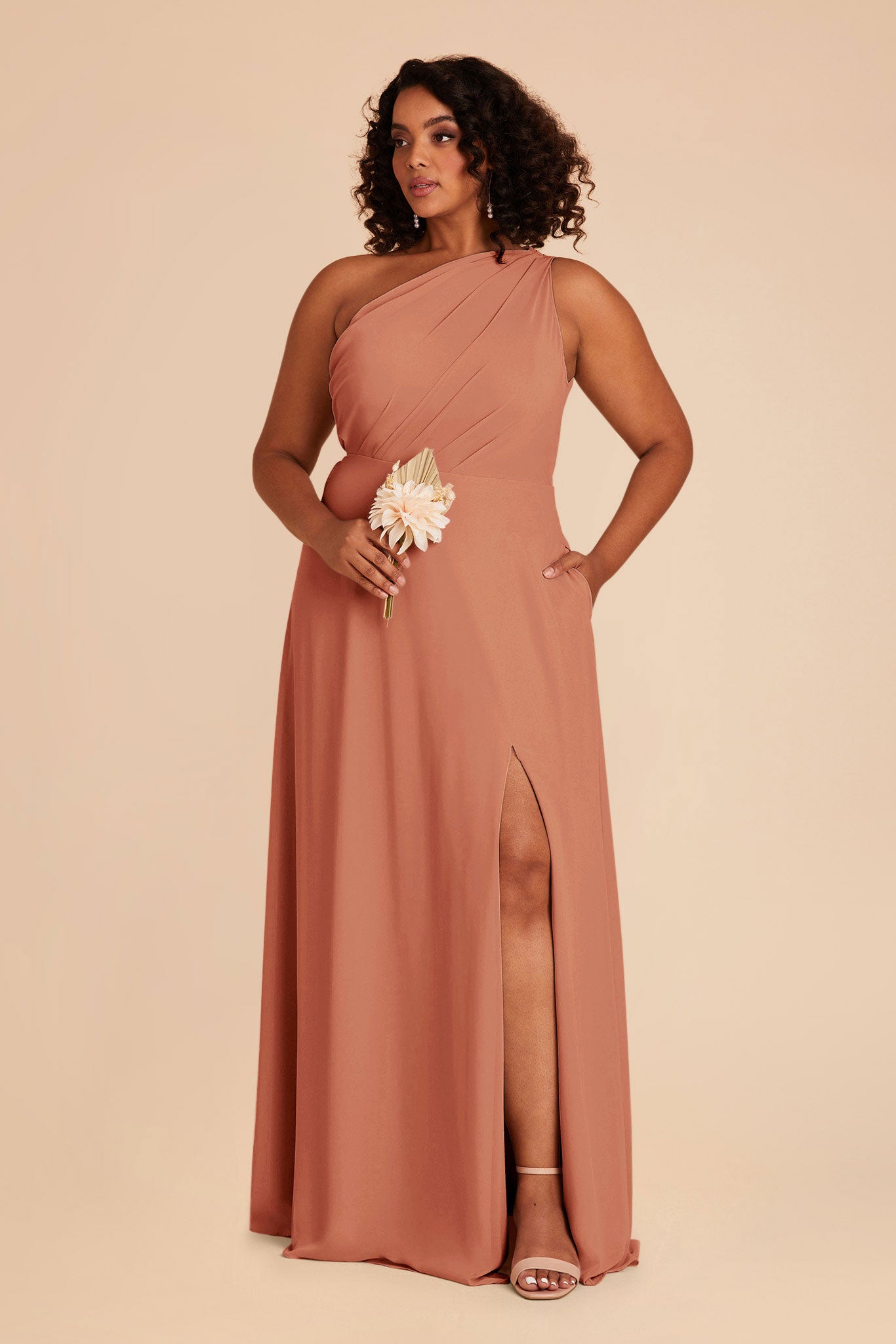 One-Shoulder Chiffon Bridesmaid Dress with Slit | Kira Dress