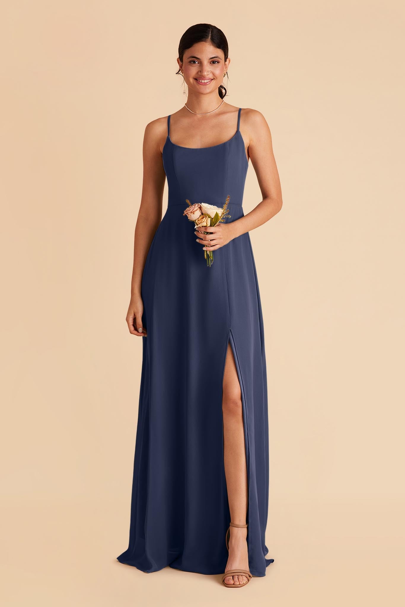 Chiffon Scoop Dress in Slate Blue | Amy