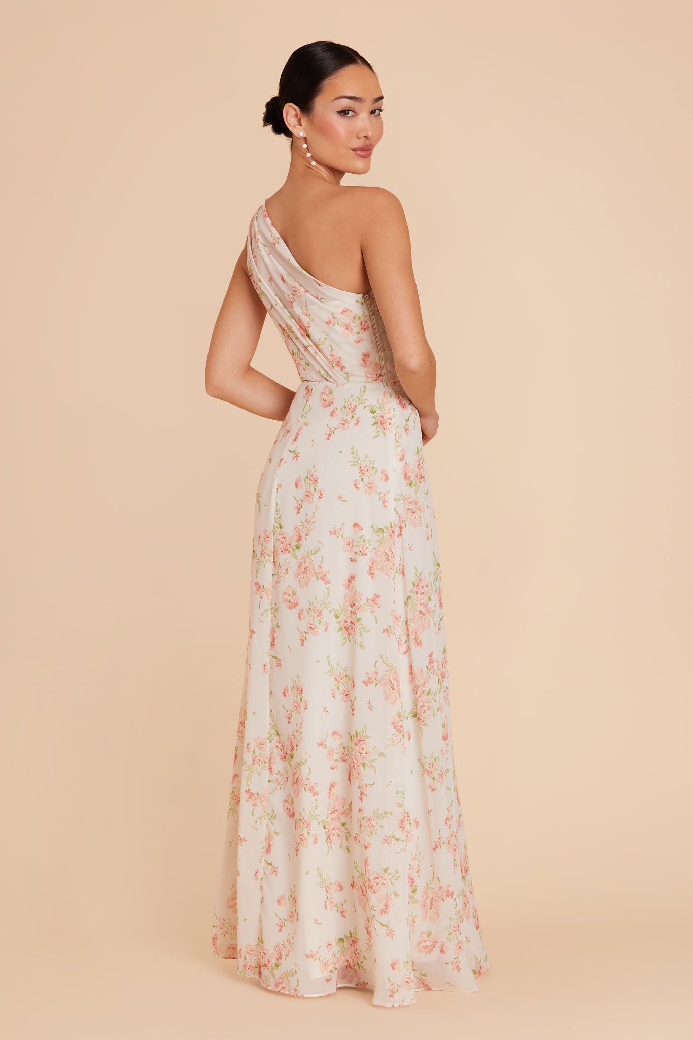 One-Shoulder Chiffon Bridesmaid Dress with Slit | Whimsical Blooms