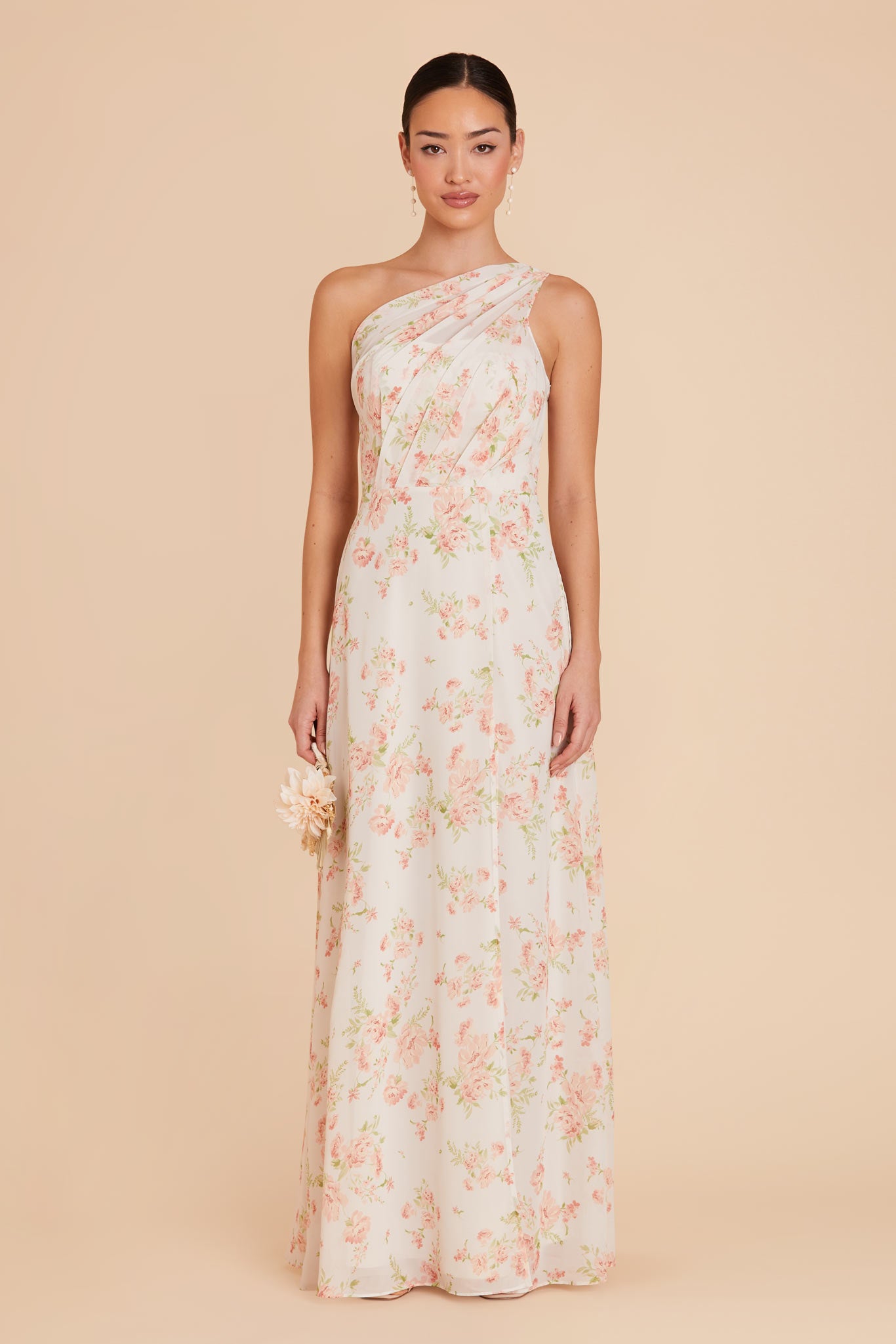 One-Shoulder Chiffon Bridesmaid Dress with Slit | Whimsical Blooms