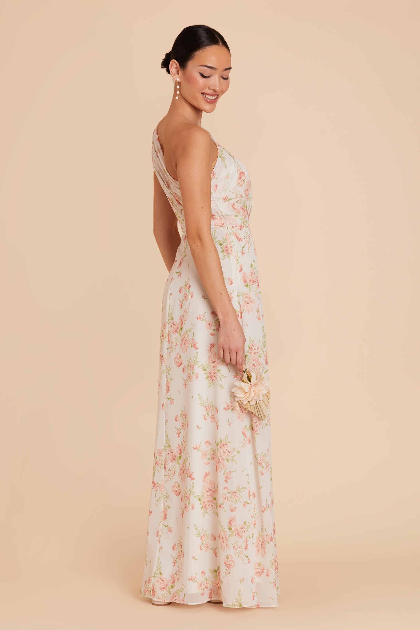 One-Shoulder Chiffon Bridesmaid Dress with Slit | Whimsical Blooms