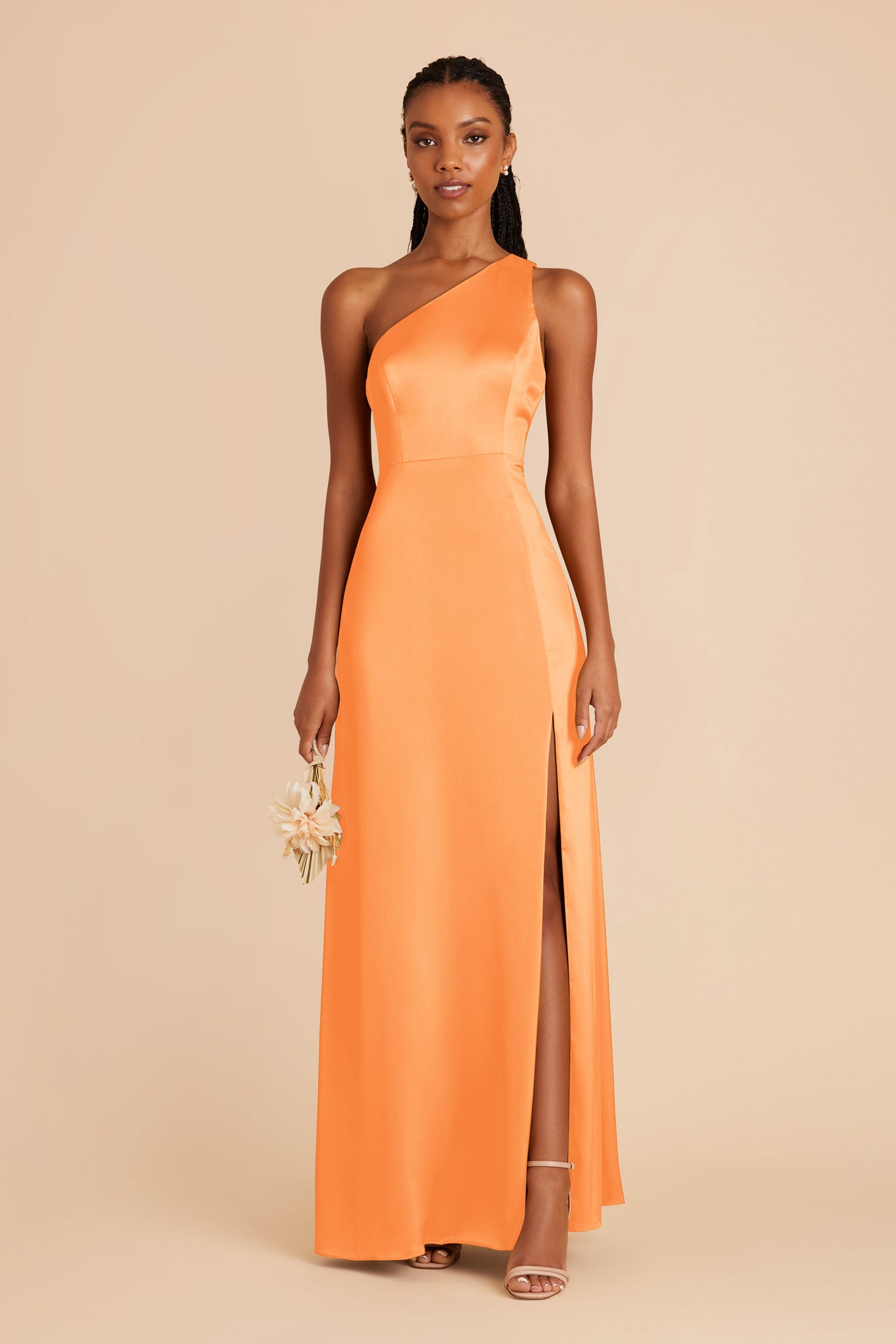 Matte Satin One-Shoulder Dress | Kira - Apricot