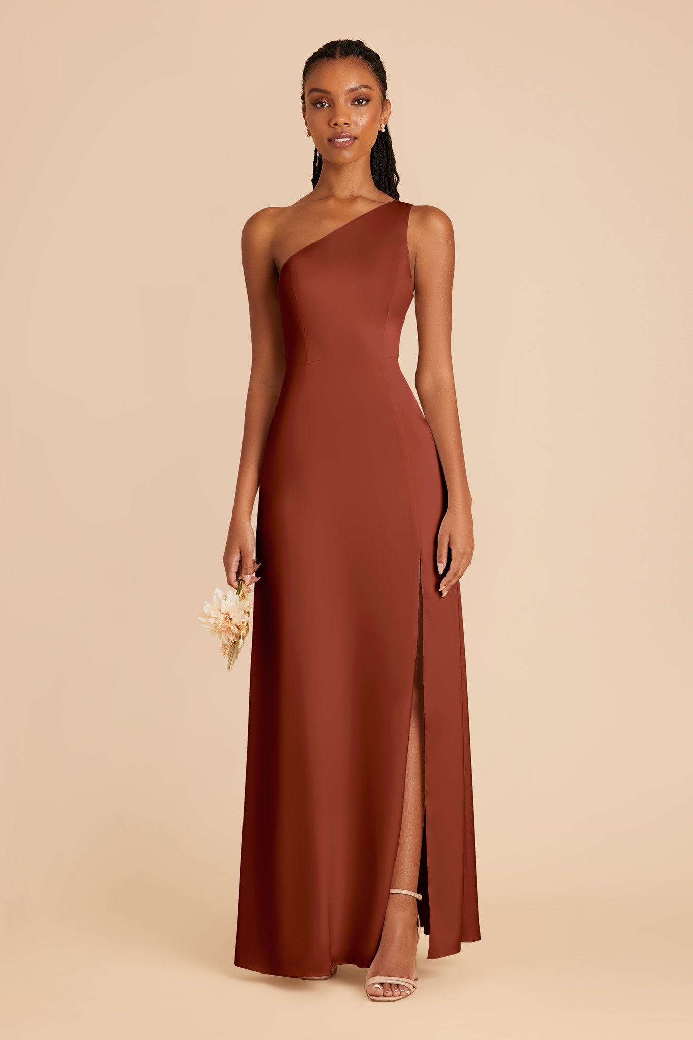 One-Shoulder Matte Satin Dress | Kira - Auburn