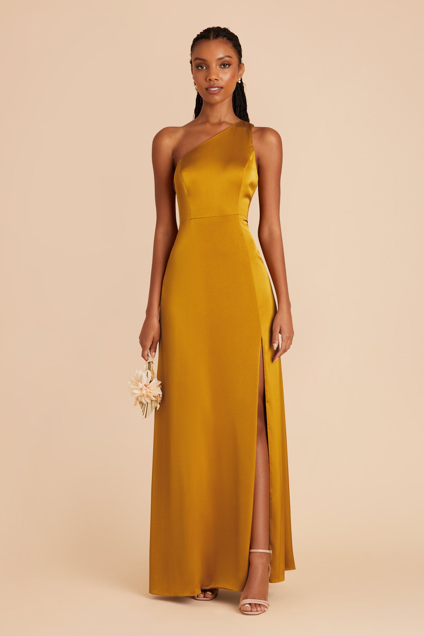 One-Shoulder Matte Satin Dress | Kira Butterscotch