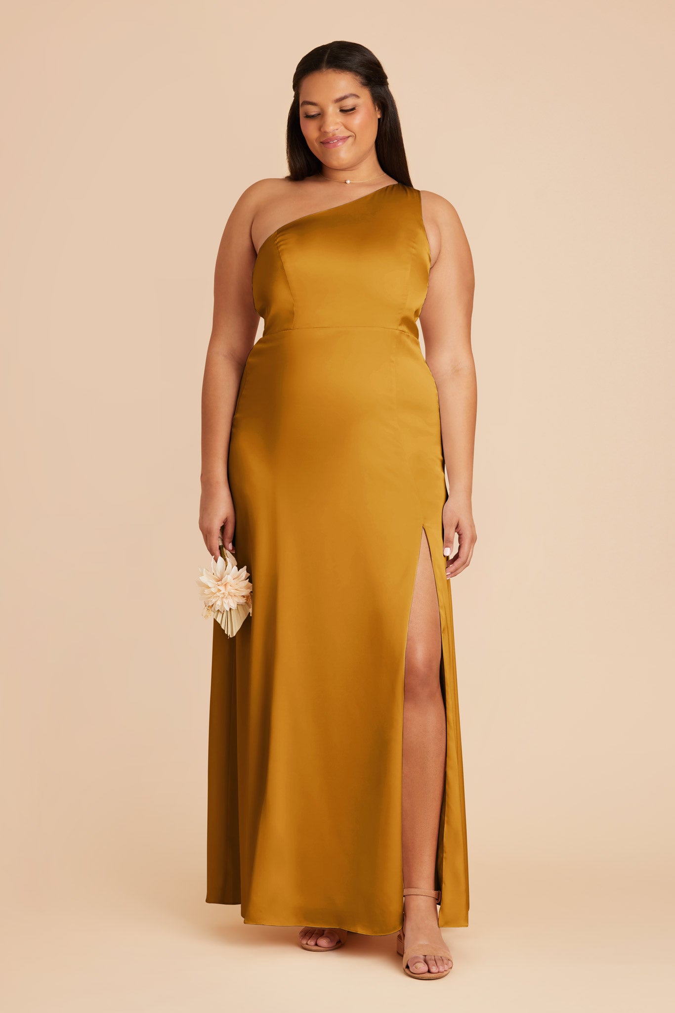 One-Shoulder Matte Satin Dress | Kira Butterscotch