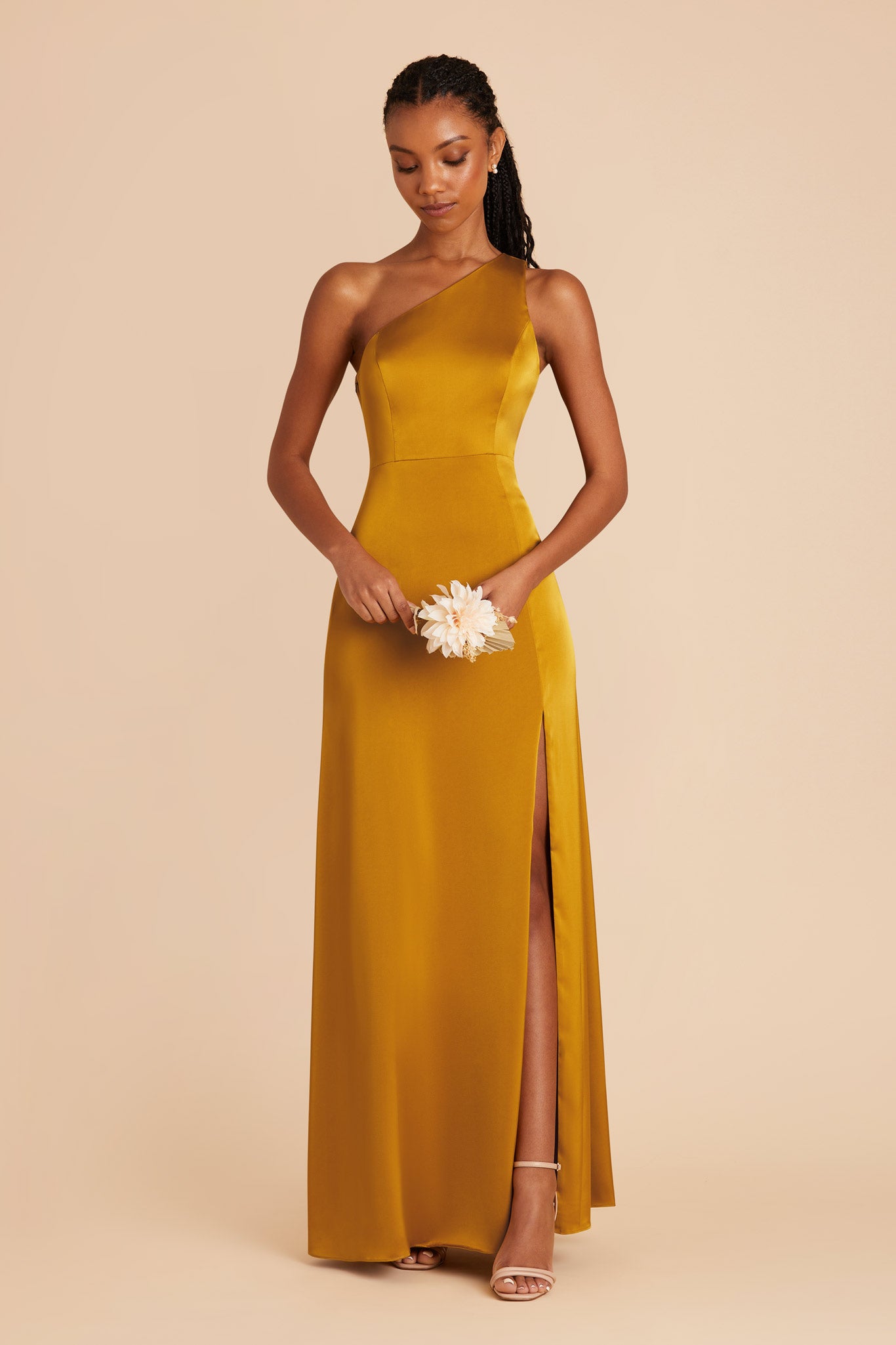 One-Shoulder Matte Satin Dress | Kira Butterscotch