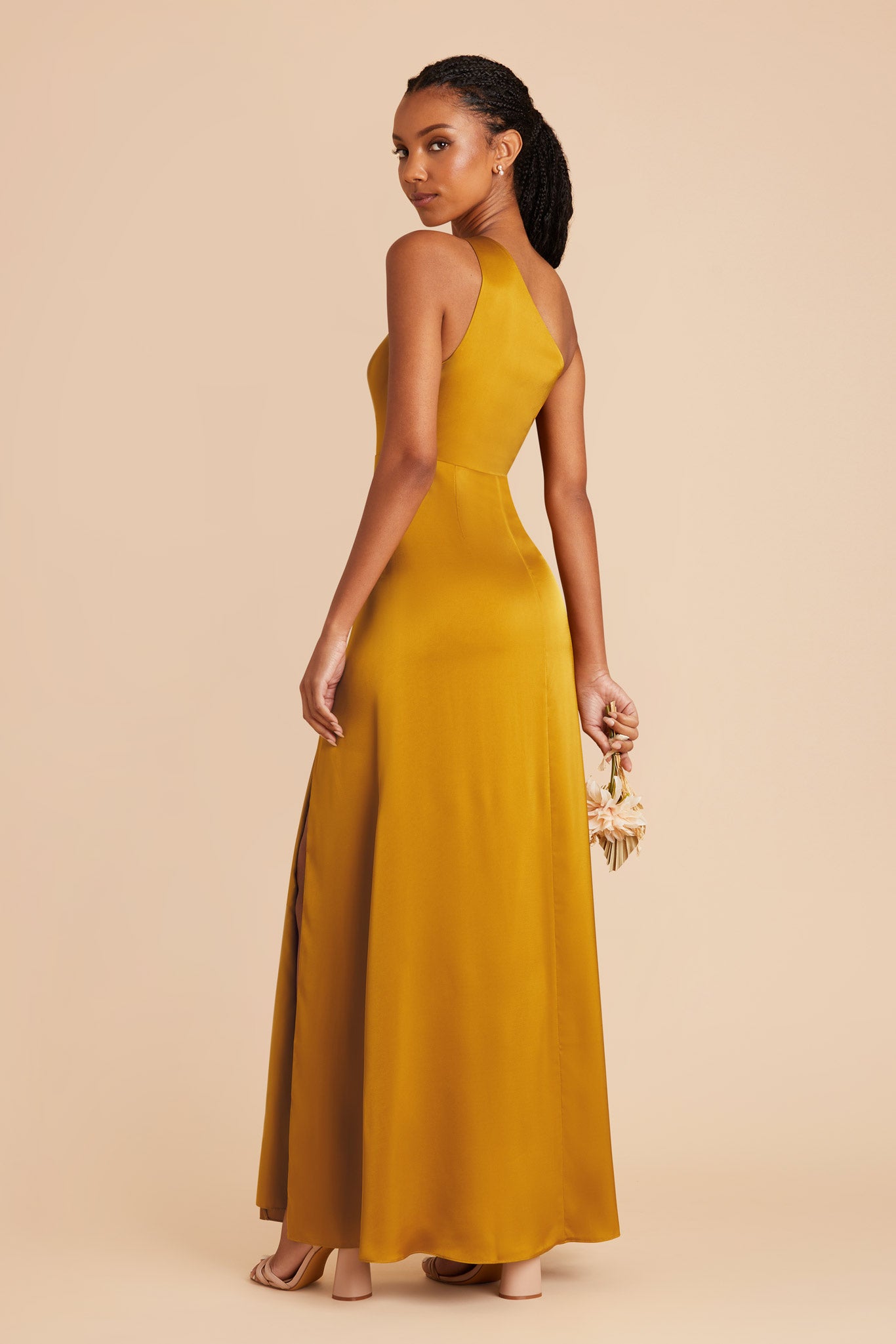 One-Shoulder Matte Satin Dress | Kira Butterscotch