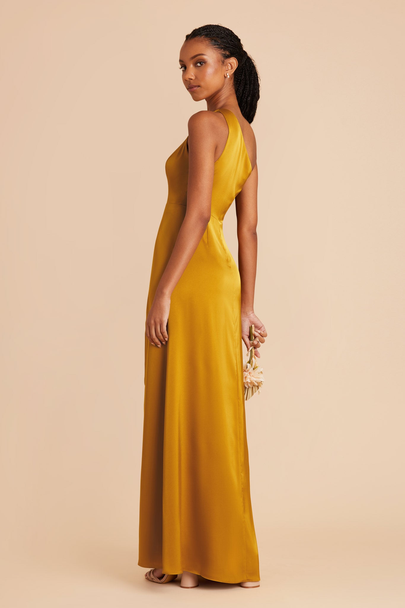 One-Shoulder Matte Satin Dress | Kira Butterscotch