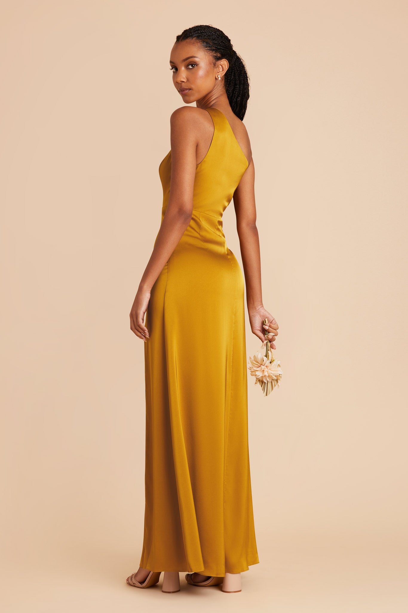 One-Shoulder Matte Satin Dress | Kira Butterscotch