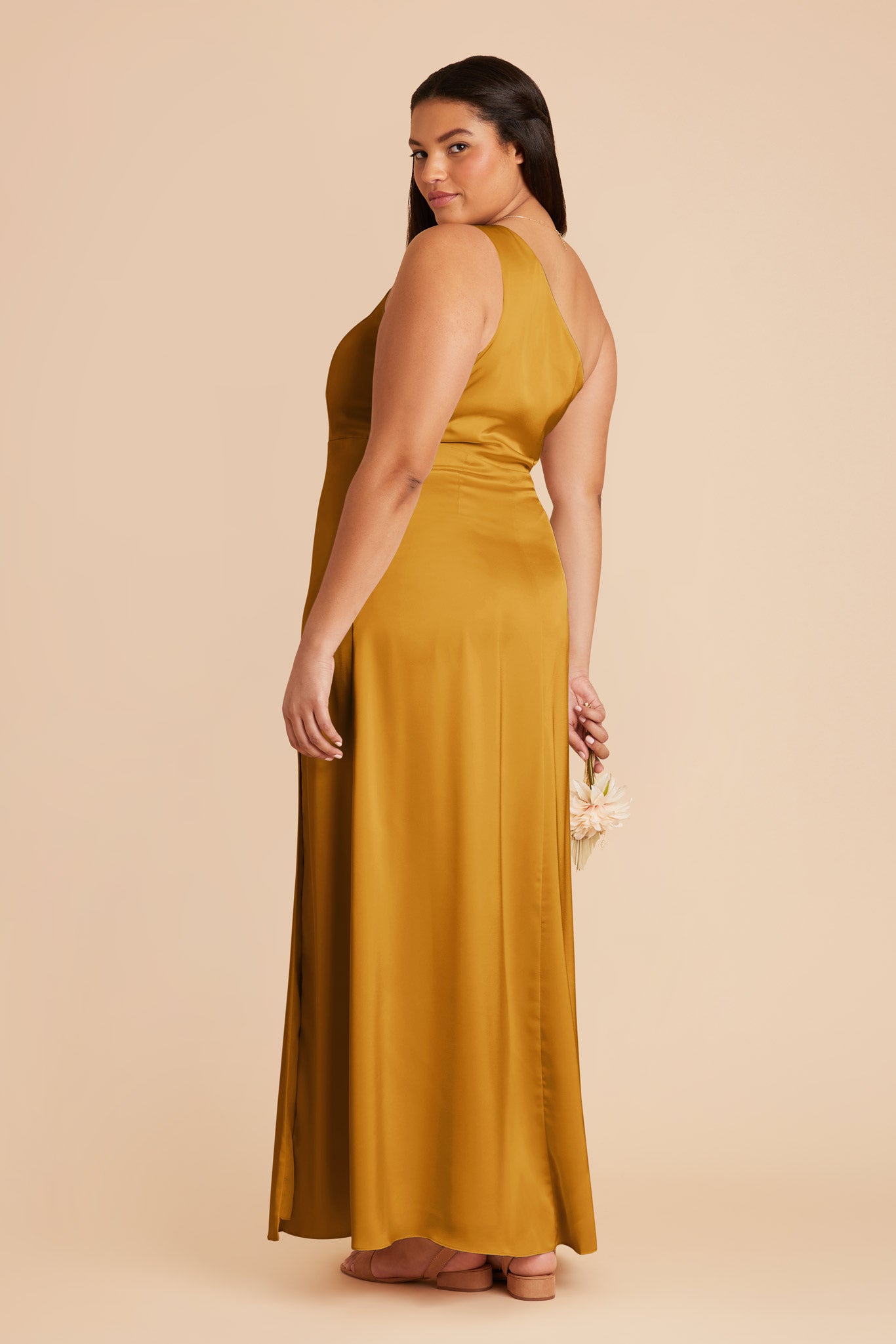 One-Shoulder Matte Satin Dress | Kira Butterscotch
