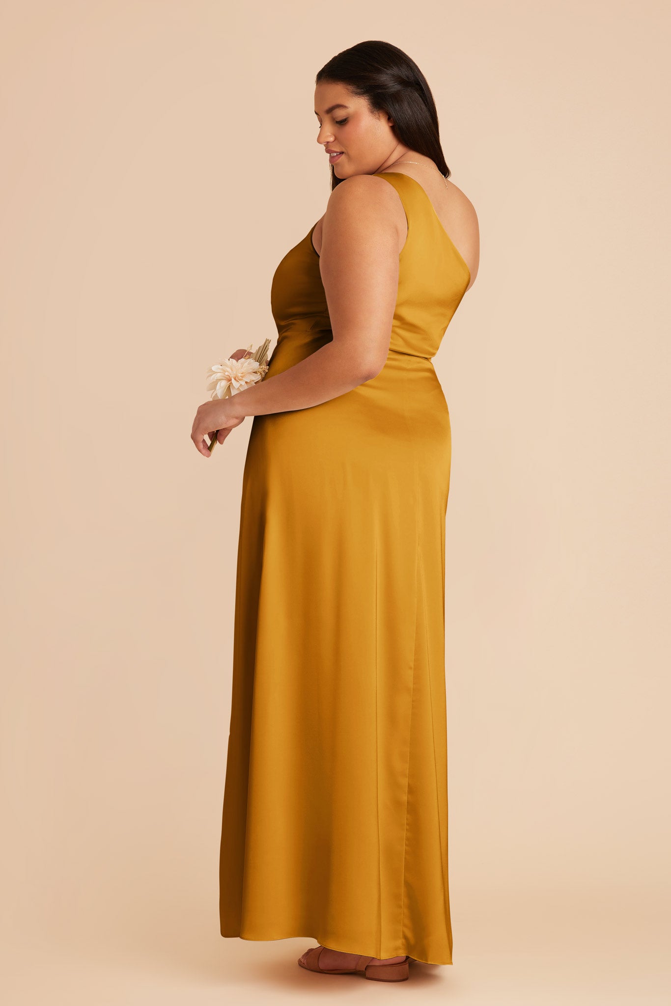 One-Shoulder Matte Satin Dress | Kira Butterscotch
