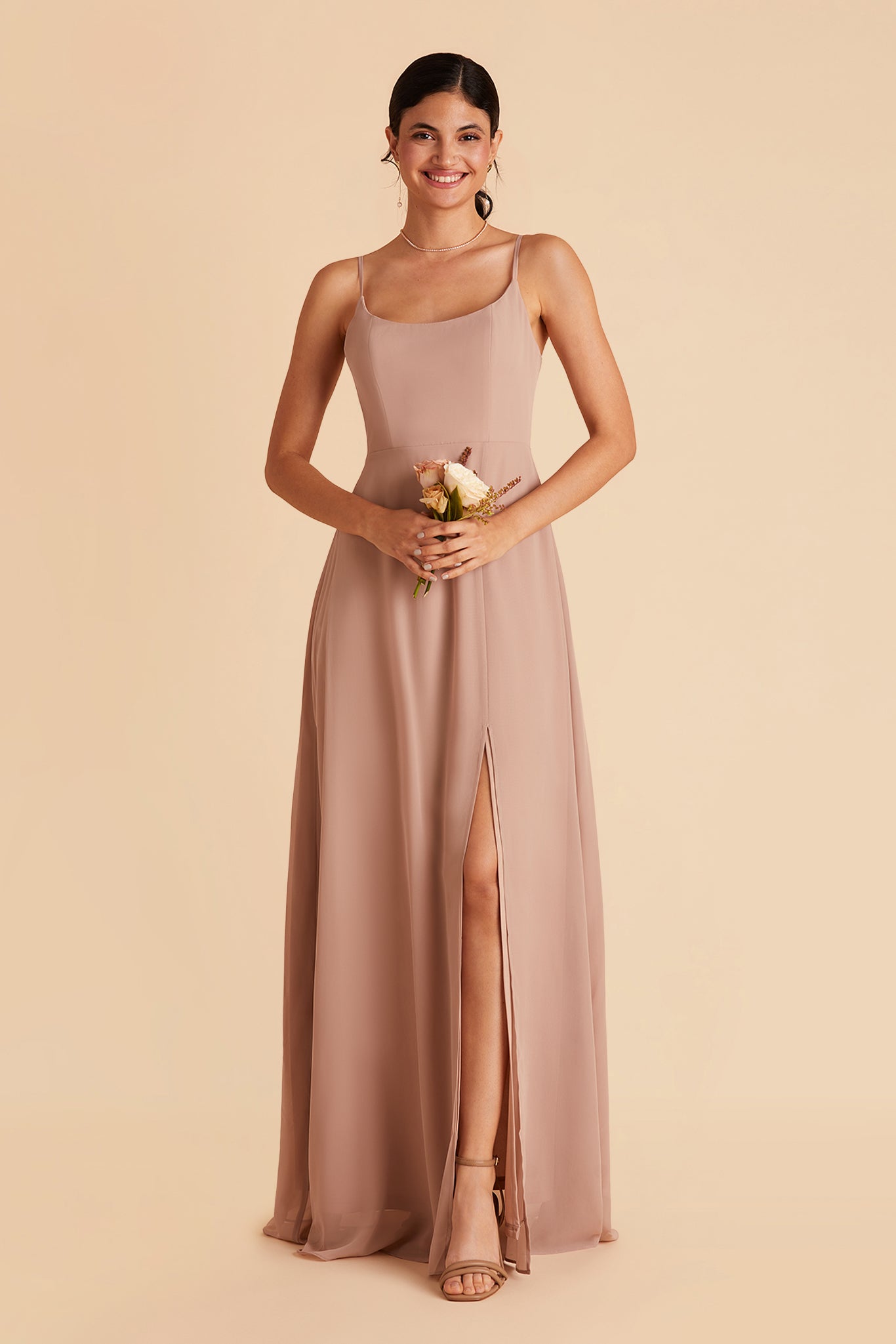 Chiffon Scoop Dress in Taupe | Amy