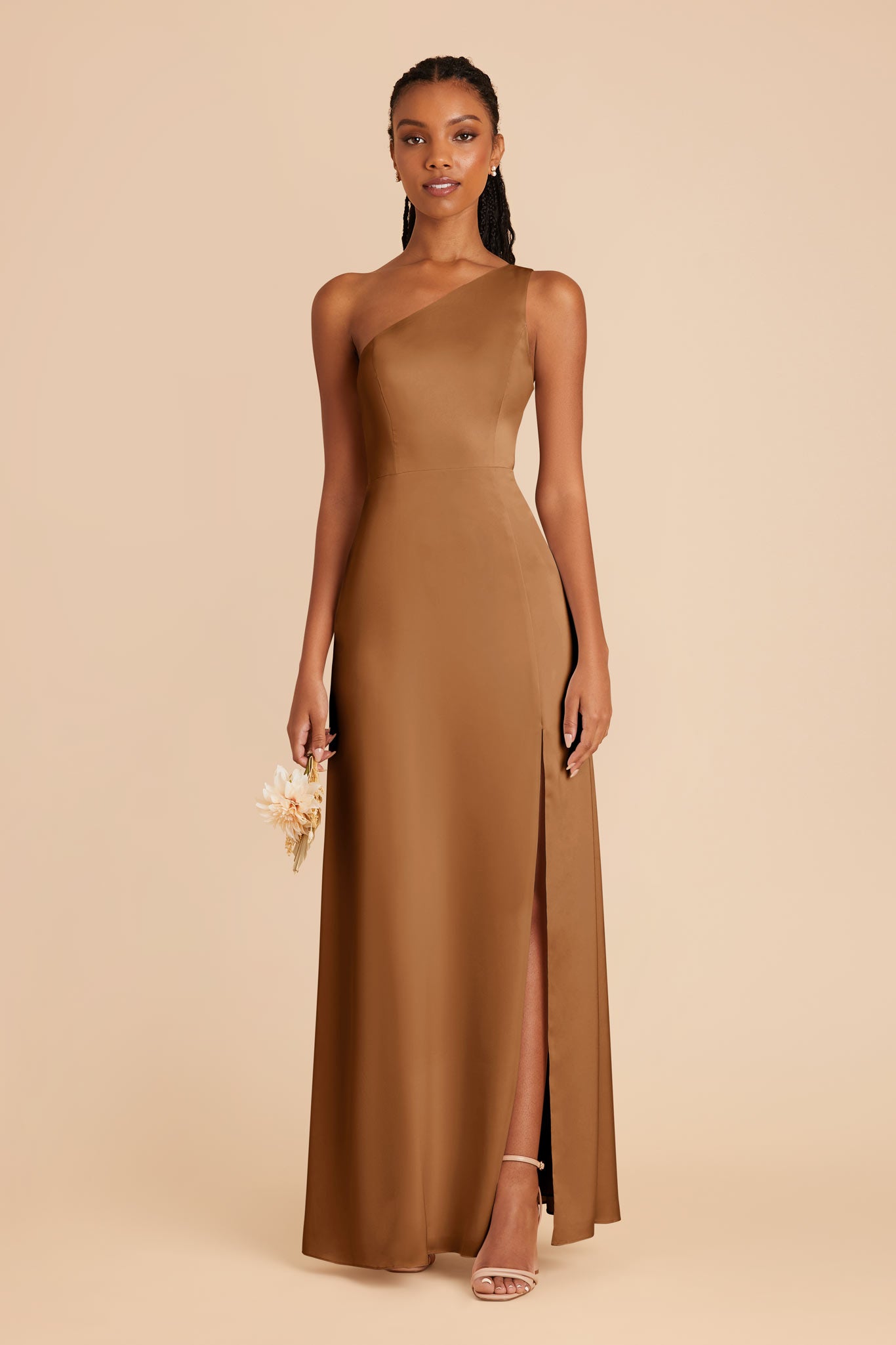 One-Shoulder Matte Satin Dress in Copper | Kira Dress