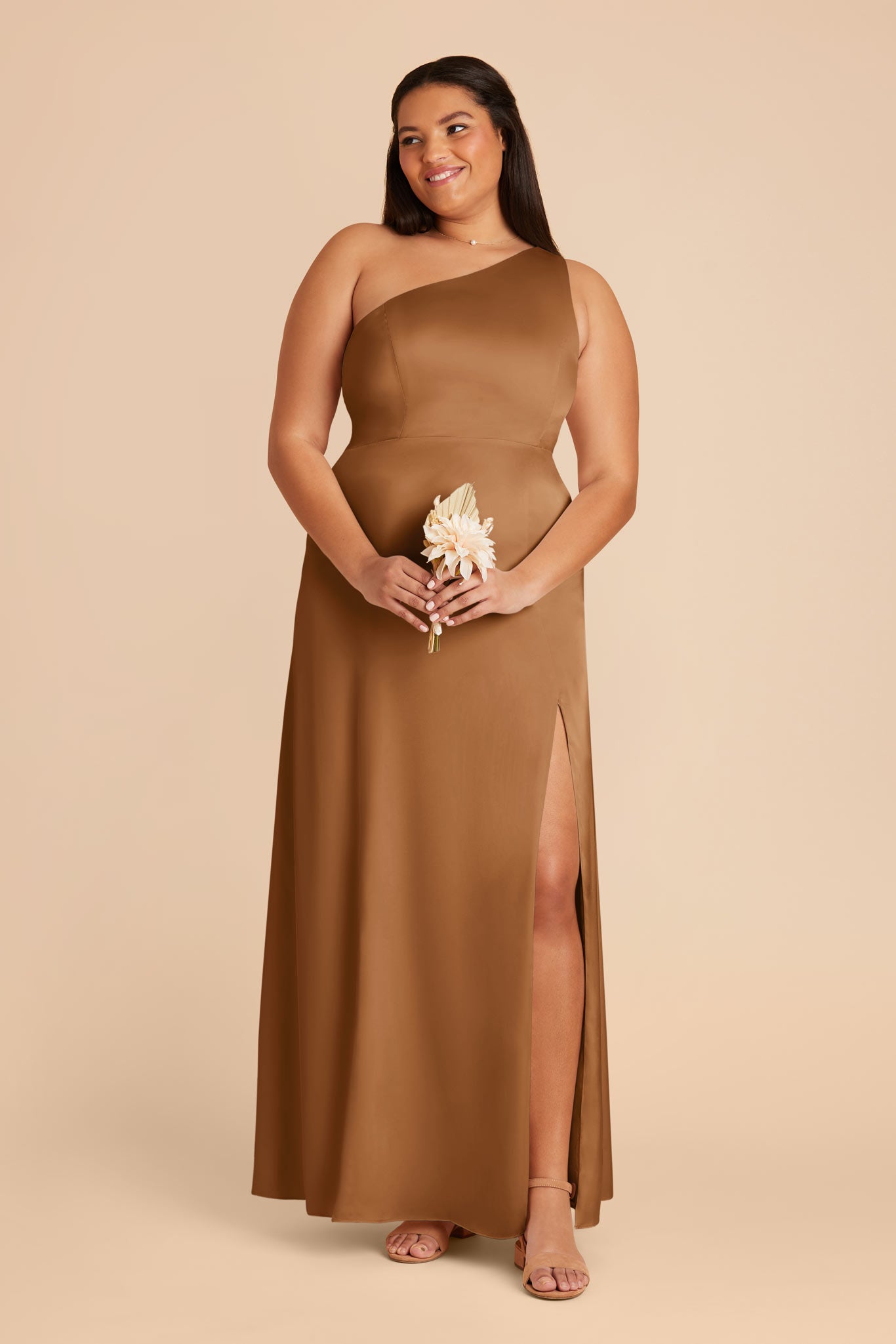 One-Shoulder Matte Satin Dress in Copper | Kira Dress