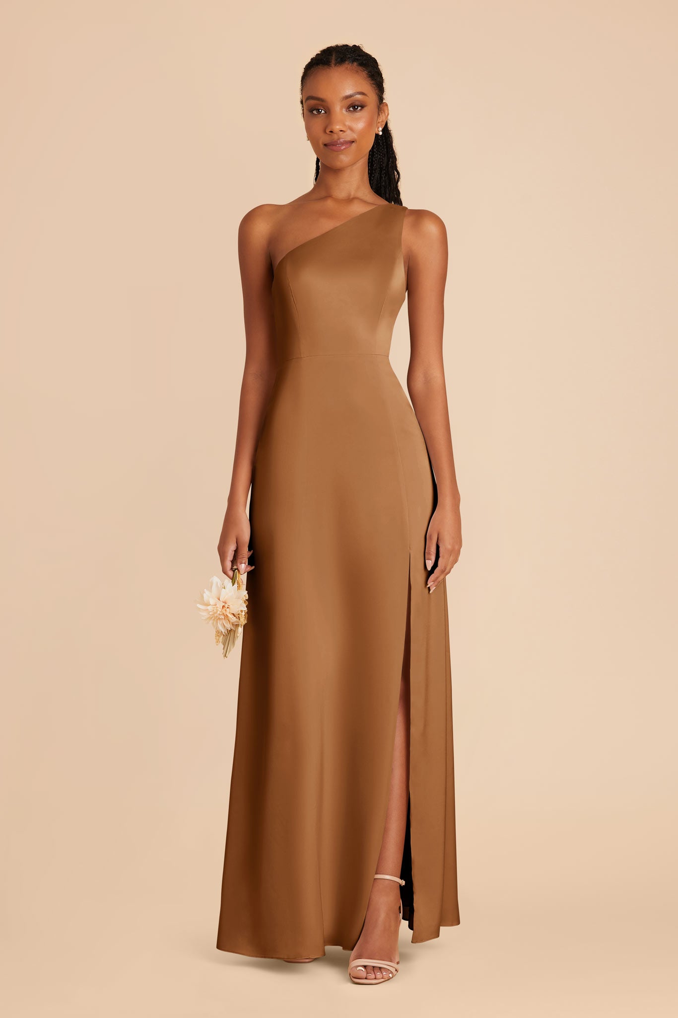 One-Shoulder Matte Satin Dress in Copper | Kira Dress