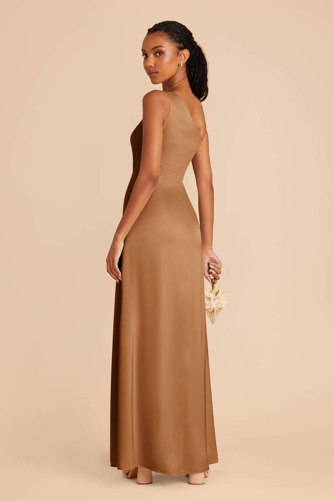 One-Shoulder Matte Satin Dress in Copper | Kira Dress