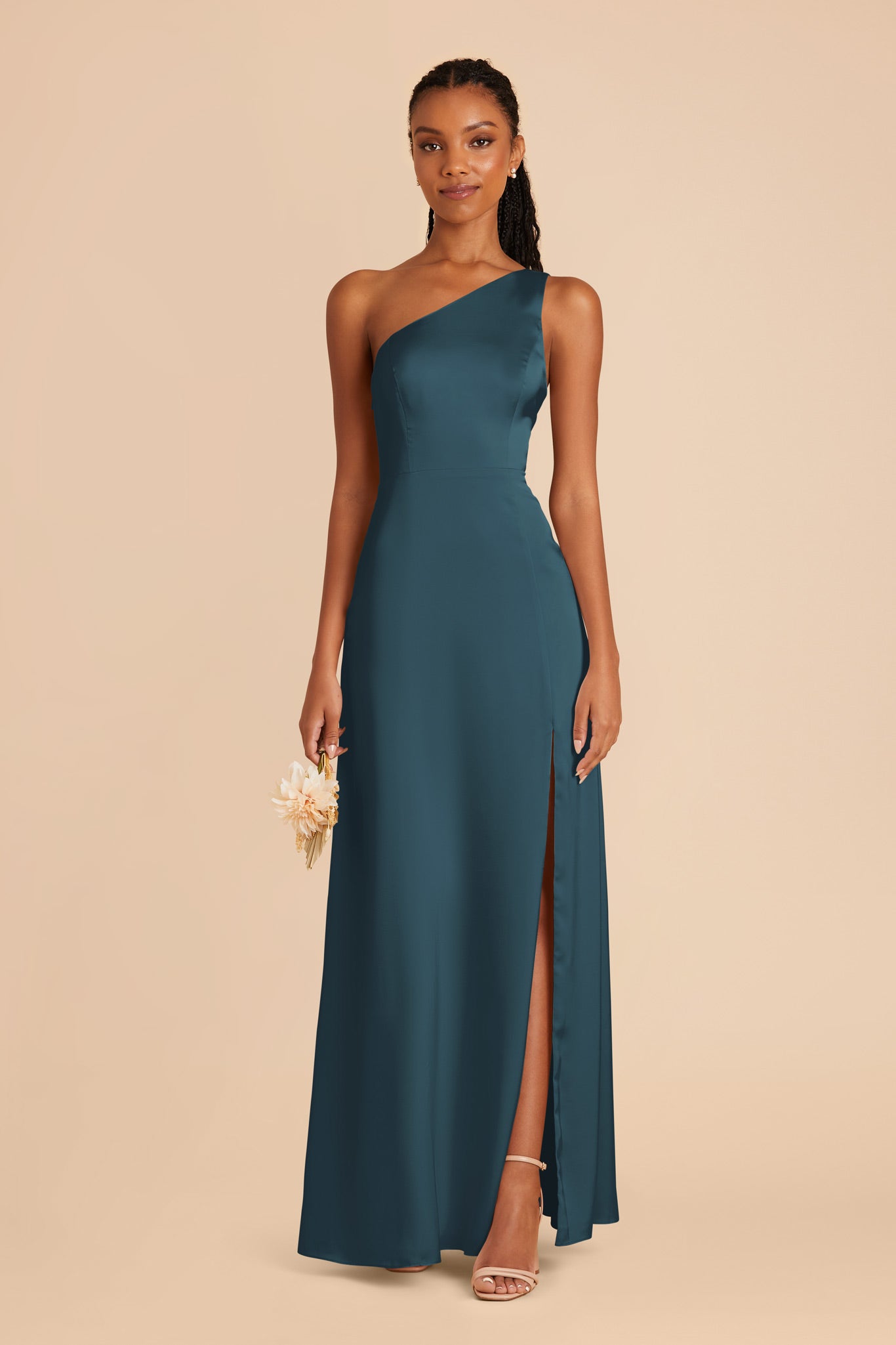 One-Shoulder Matte Satin Dress | Kira Dark Teal
