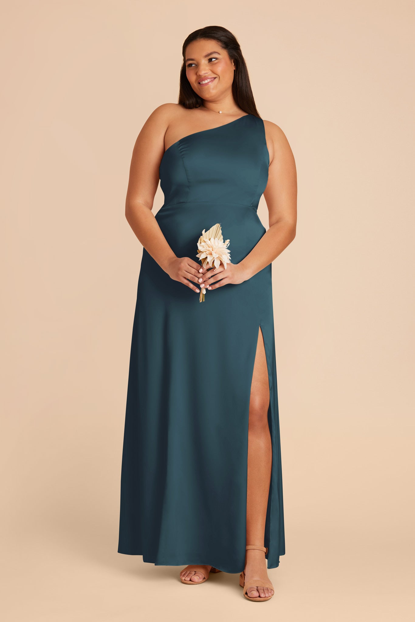 One-Shoulder Matte Satin Dress | Kira Dark Teal
