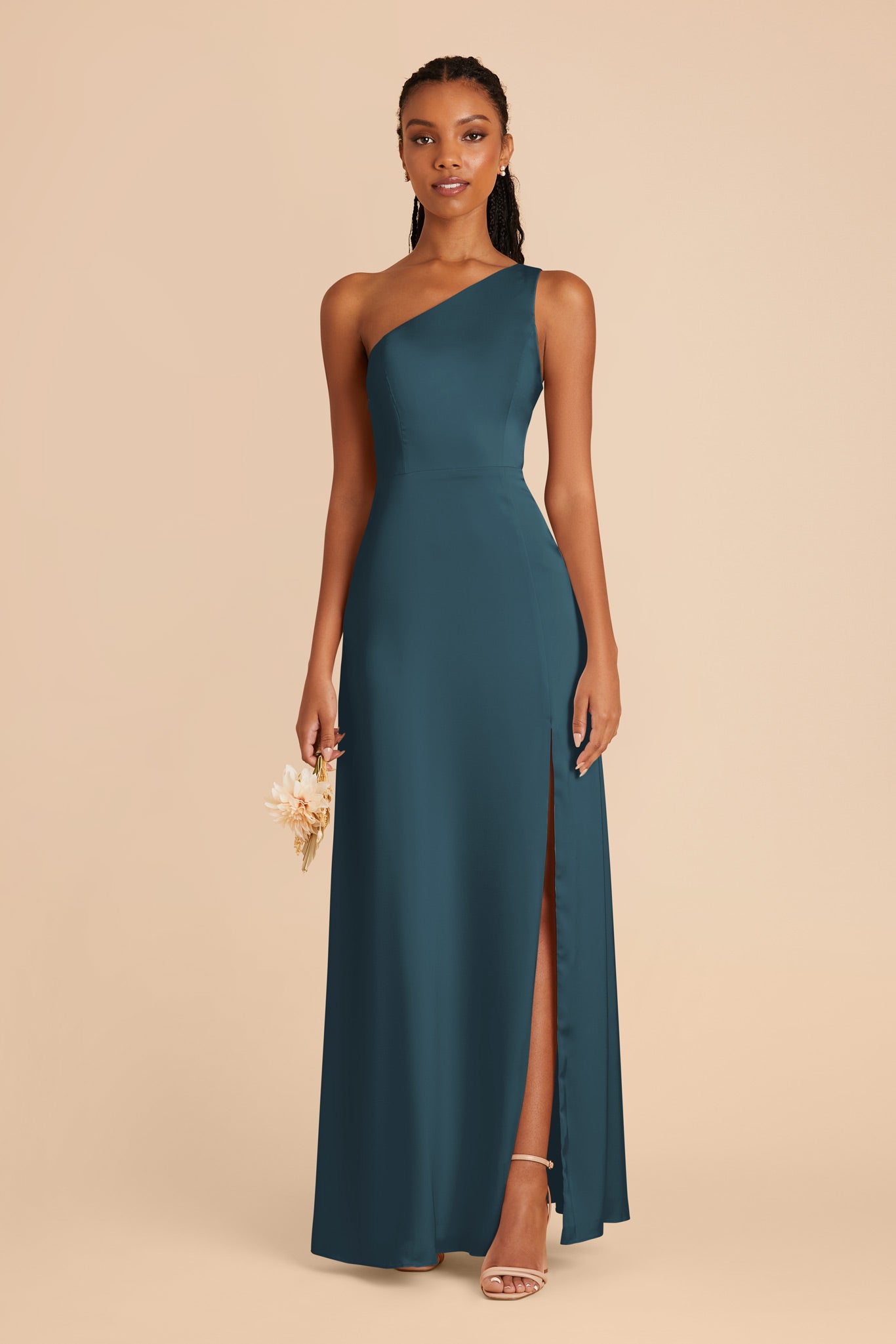 One-Shoulder Matte Satin Dress | Kira Dark Teal