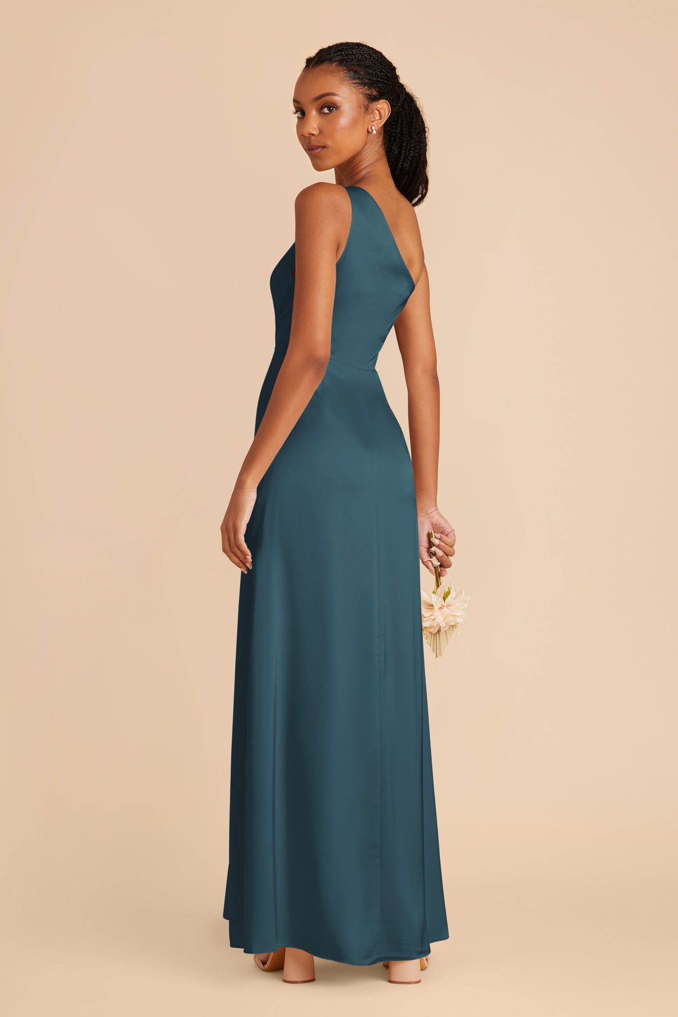 One-Shoulder Matte Satin Dress | Kira Dark Teal