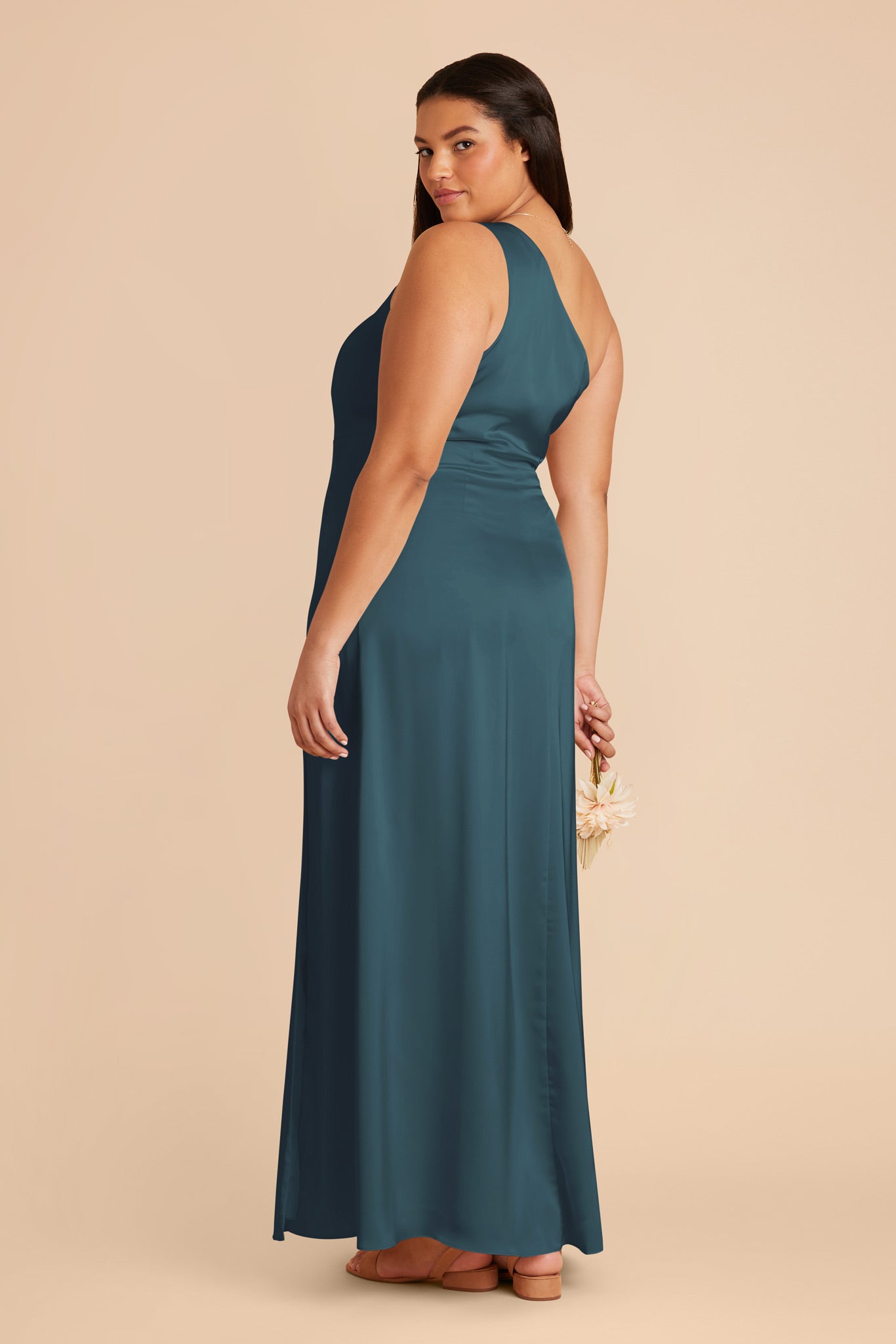 One-Shoulder Matte Satin Dress | Kira Dark Teal