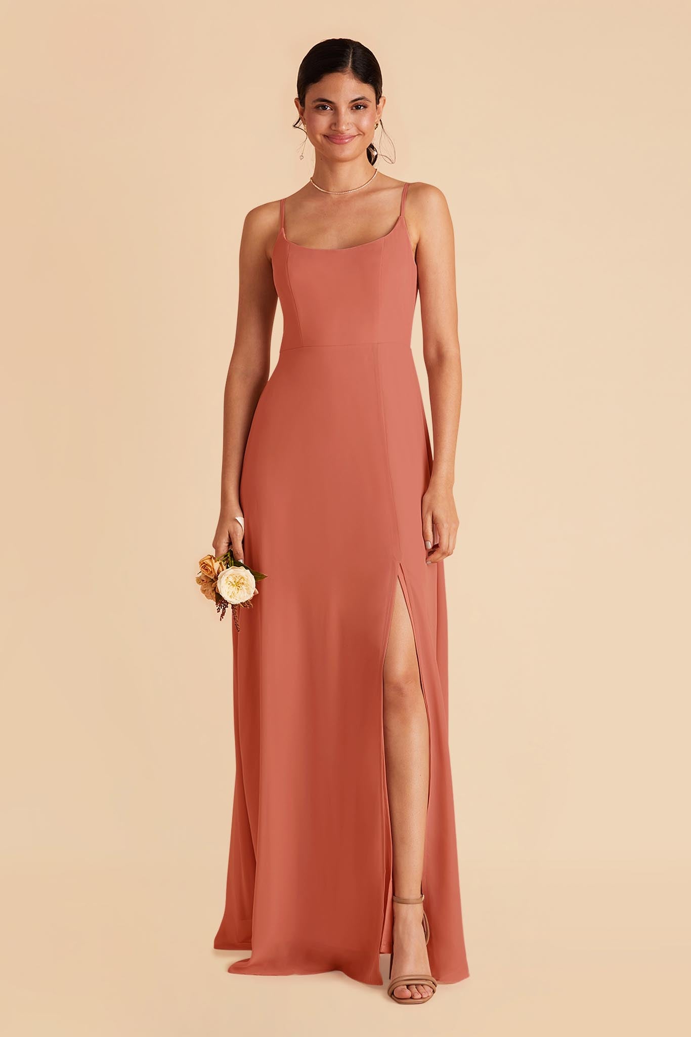 Chiffon Scoop Dress in Terracotta | Amy
