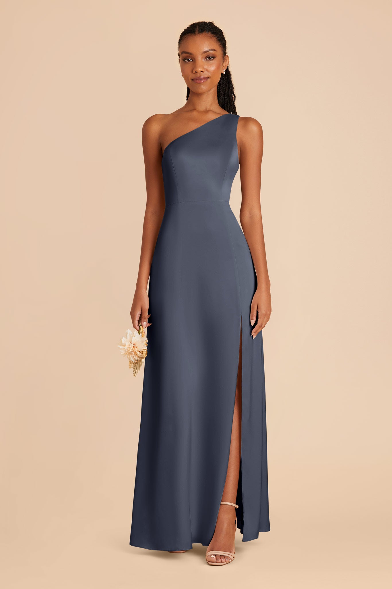 One-Shoulder Matte Satin Dress in Dusk Blue | Kira