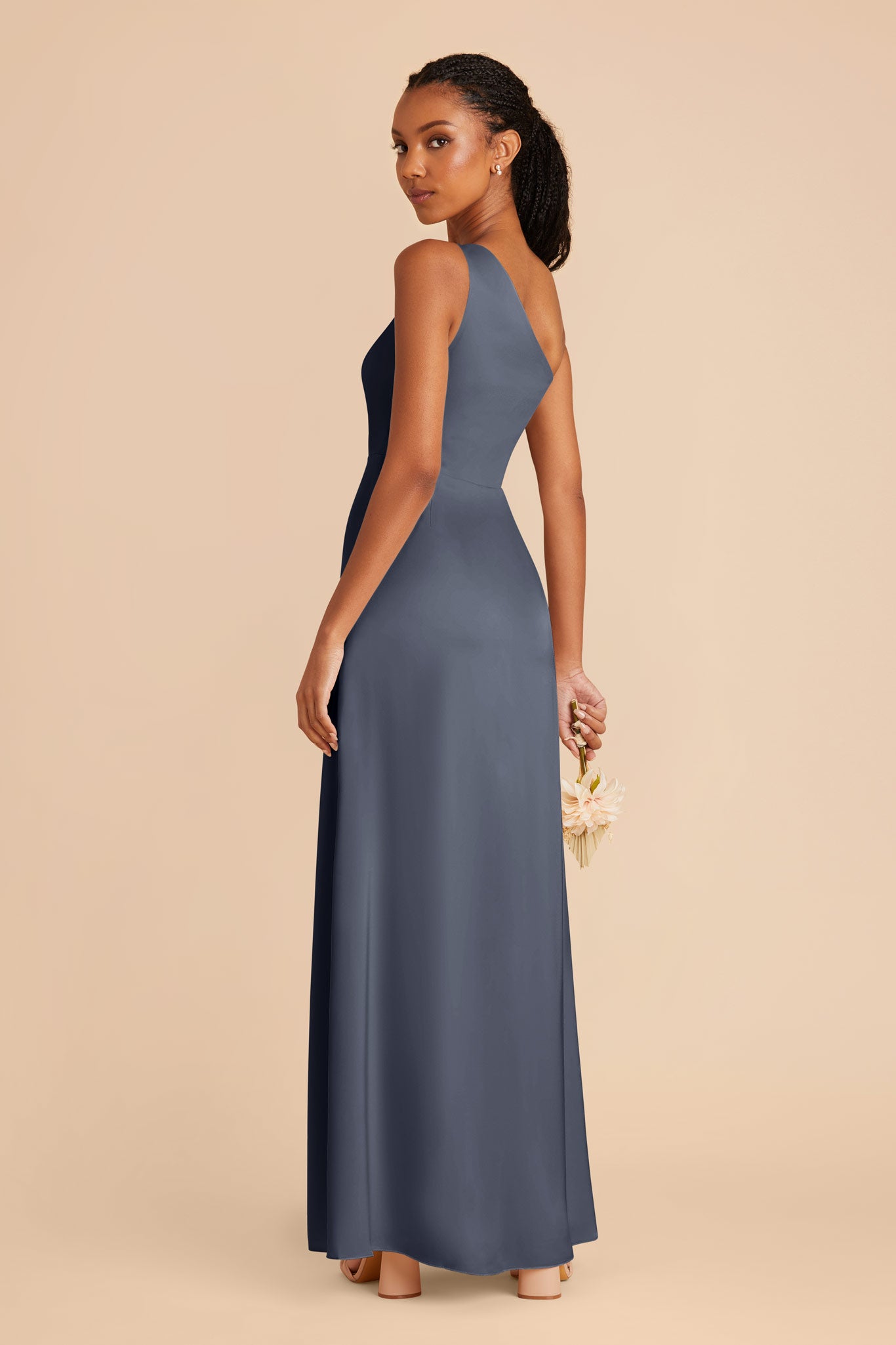 One-Shoulder Matte Satin Dress in Dusk Blue | Kira