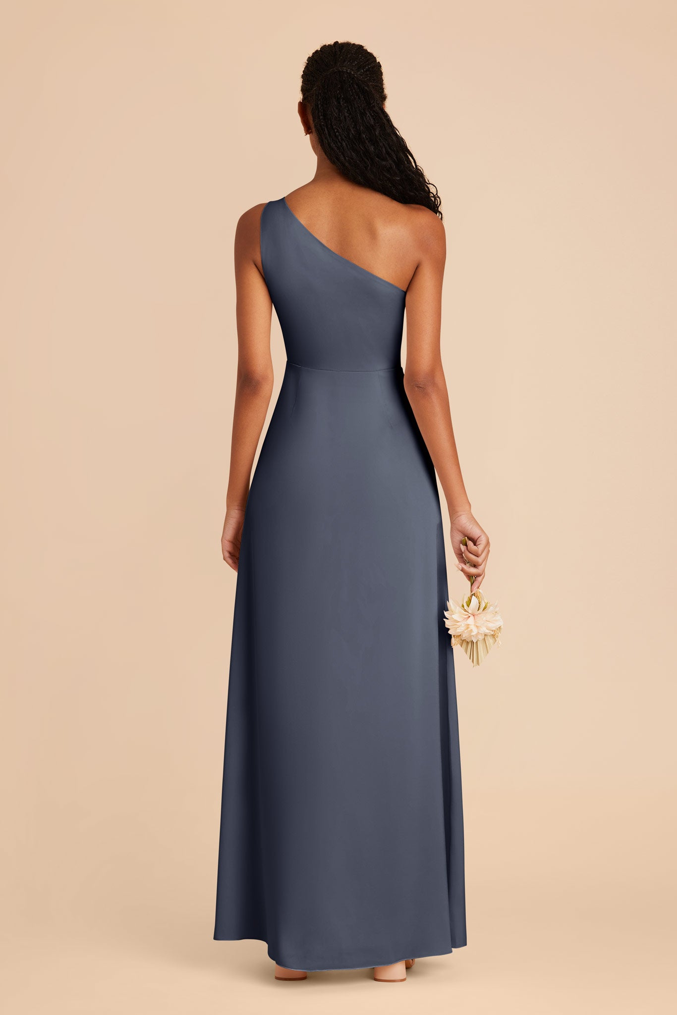 One-Shoulder Matte Satin Dress in Dusk Blue | Kira