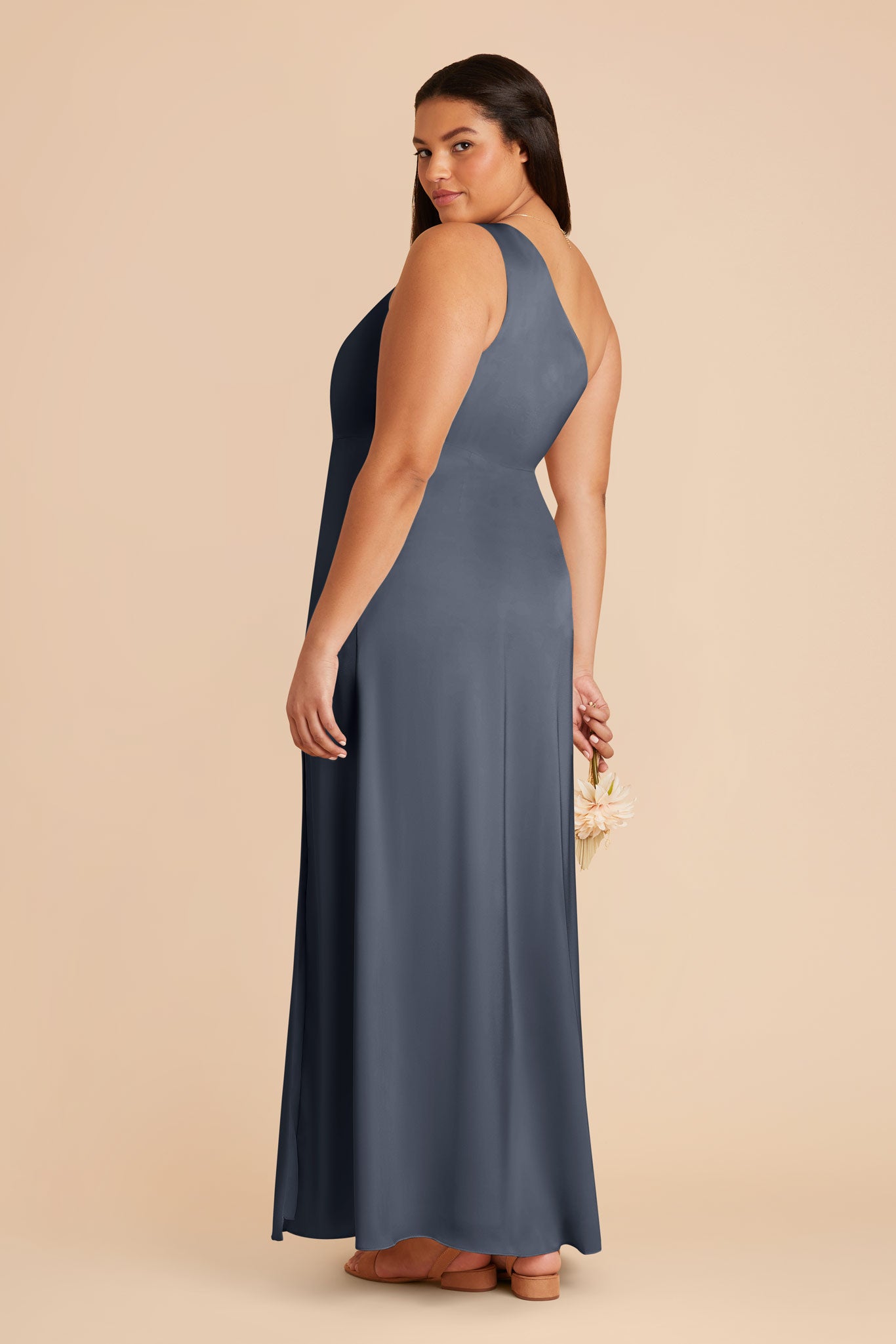 One-Shoulder Matte Satin Dress in Dusk Blue | Kira