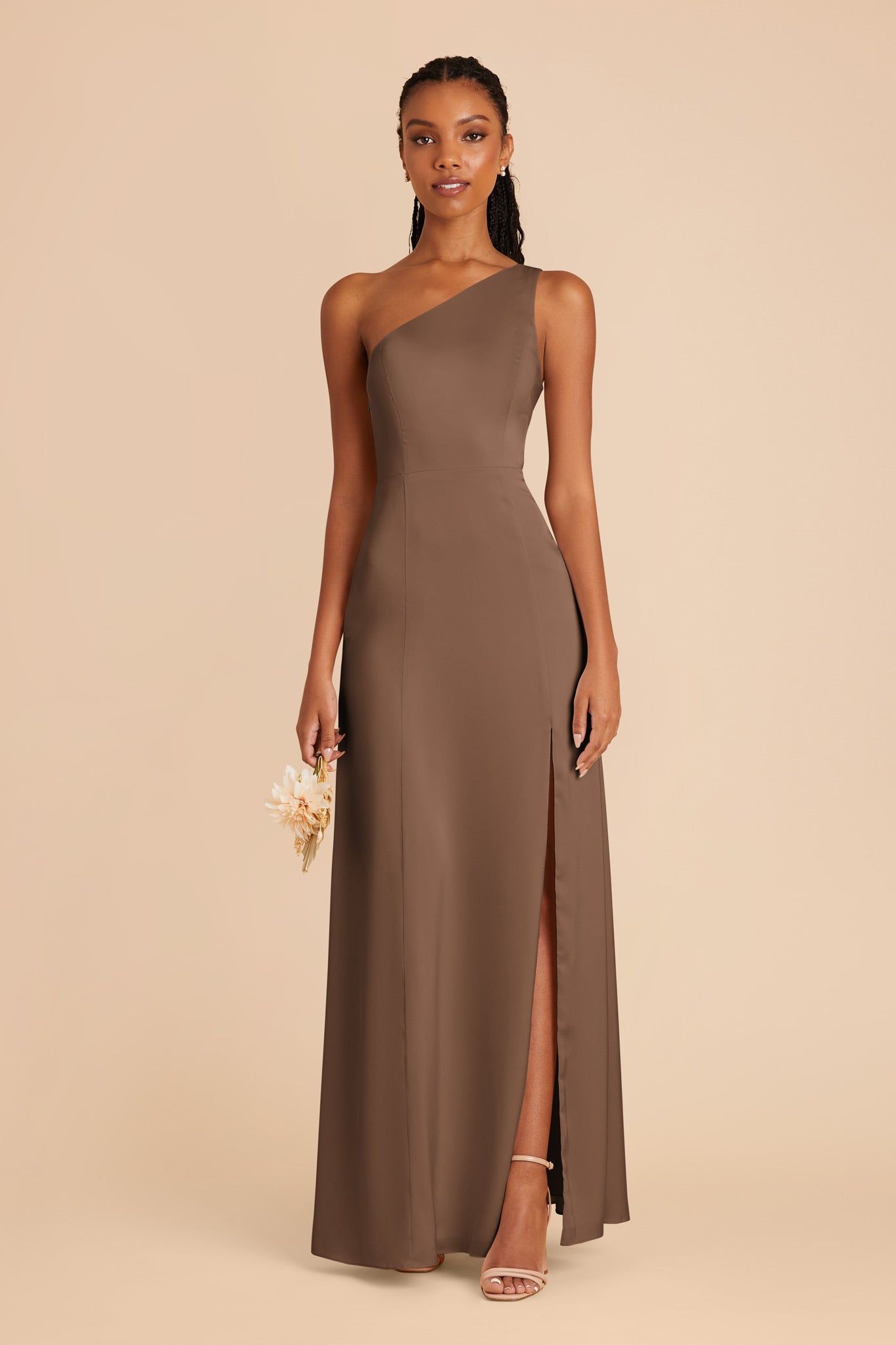 One-Shoulder Matte Satin Dress for Women | Kira Mocha