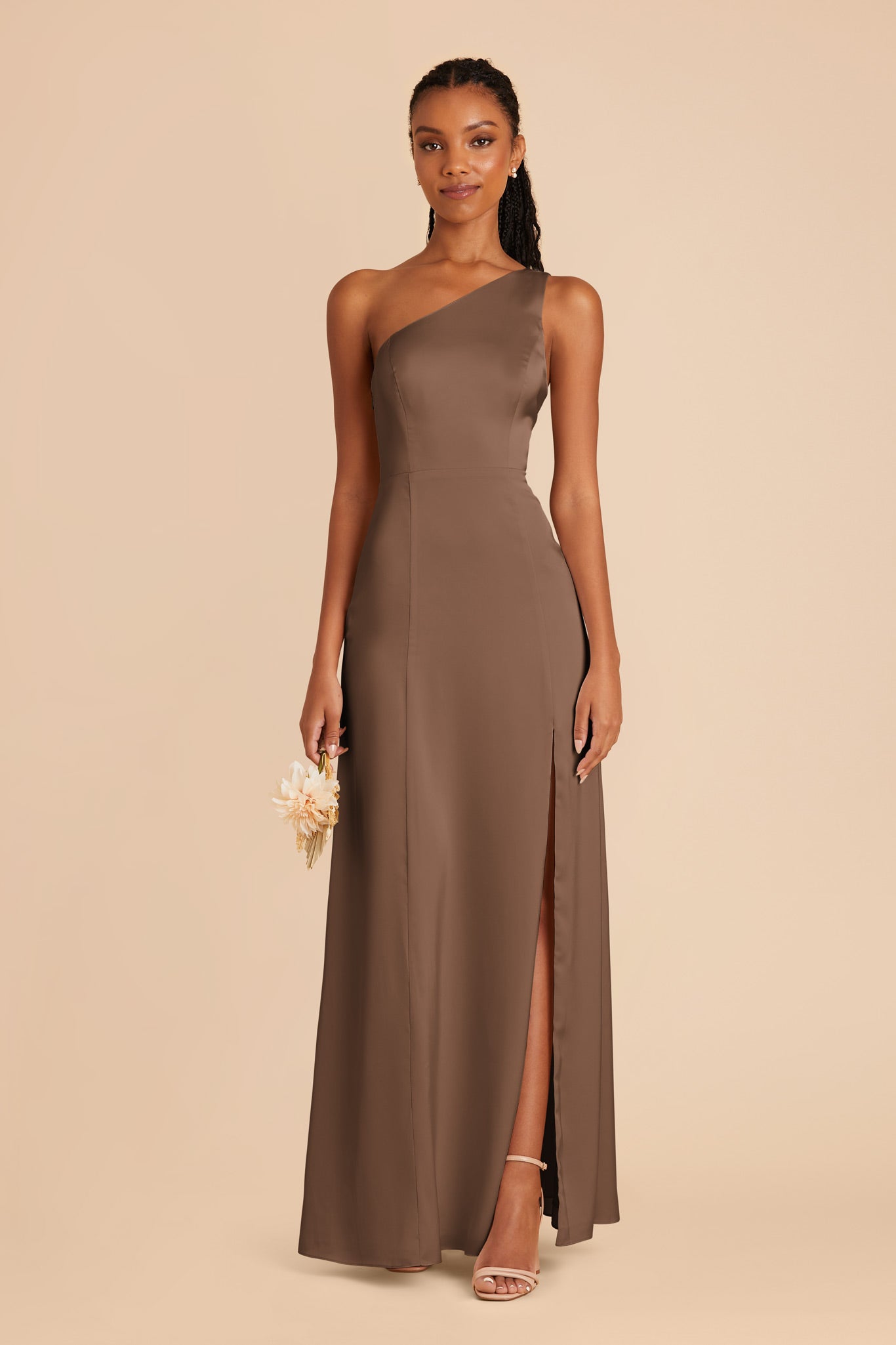 One-Shoulder Matte Satin Dress for Women | Kira Mocha