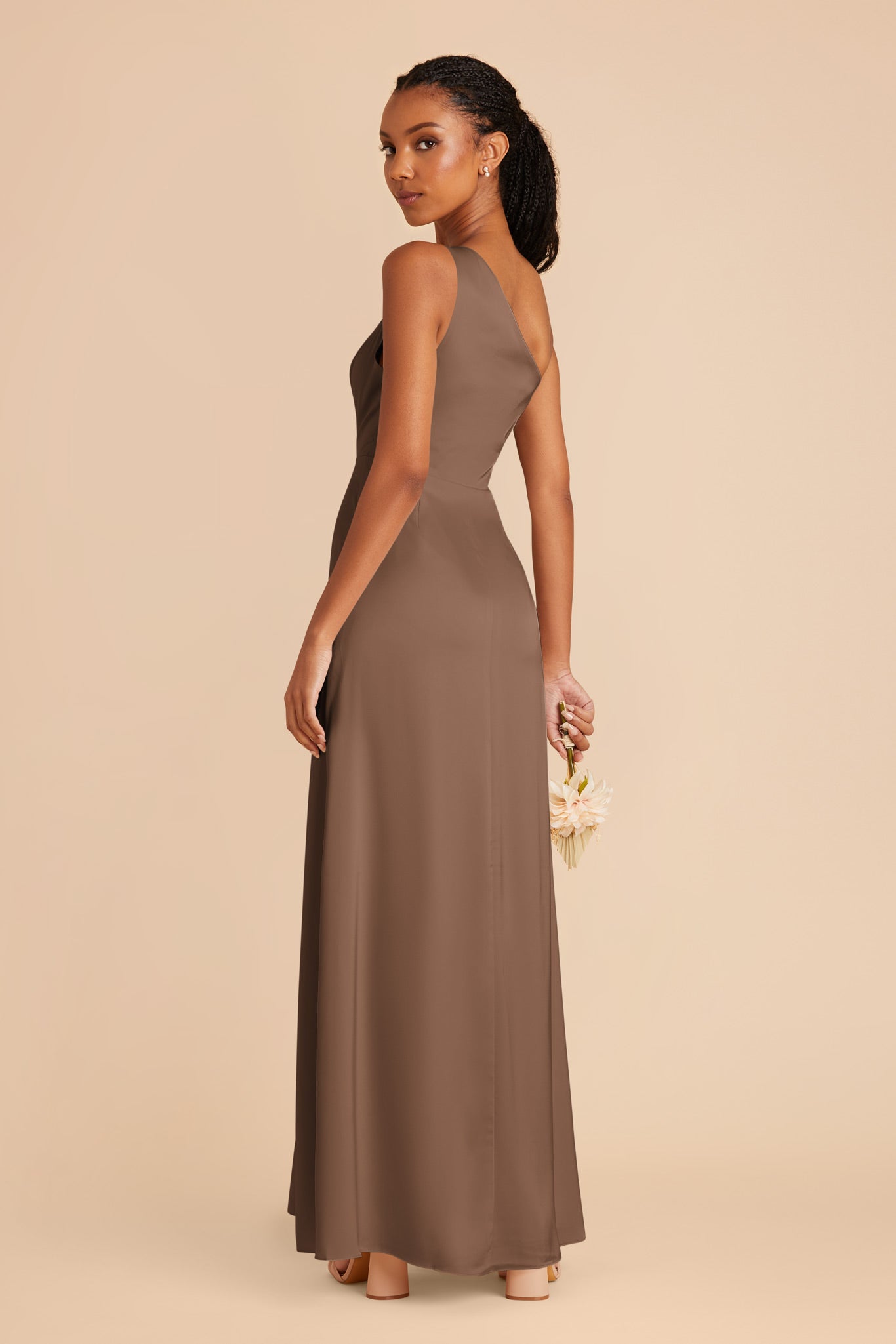 One-Shoulder Matte Satin Dress for Women | Kira Mocha