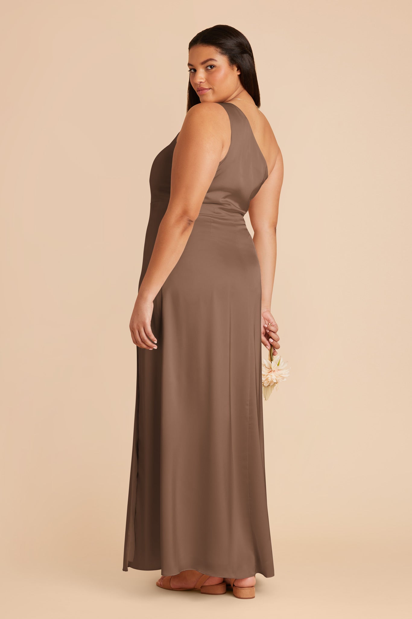 One-Shoulder Matte Satin Dress for Women | Kira Mocha