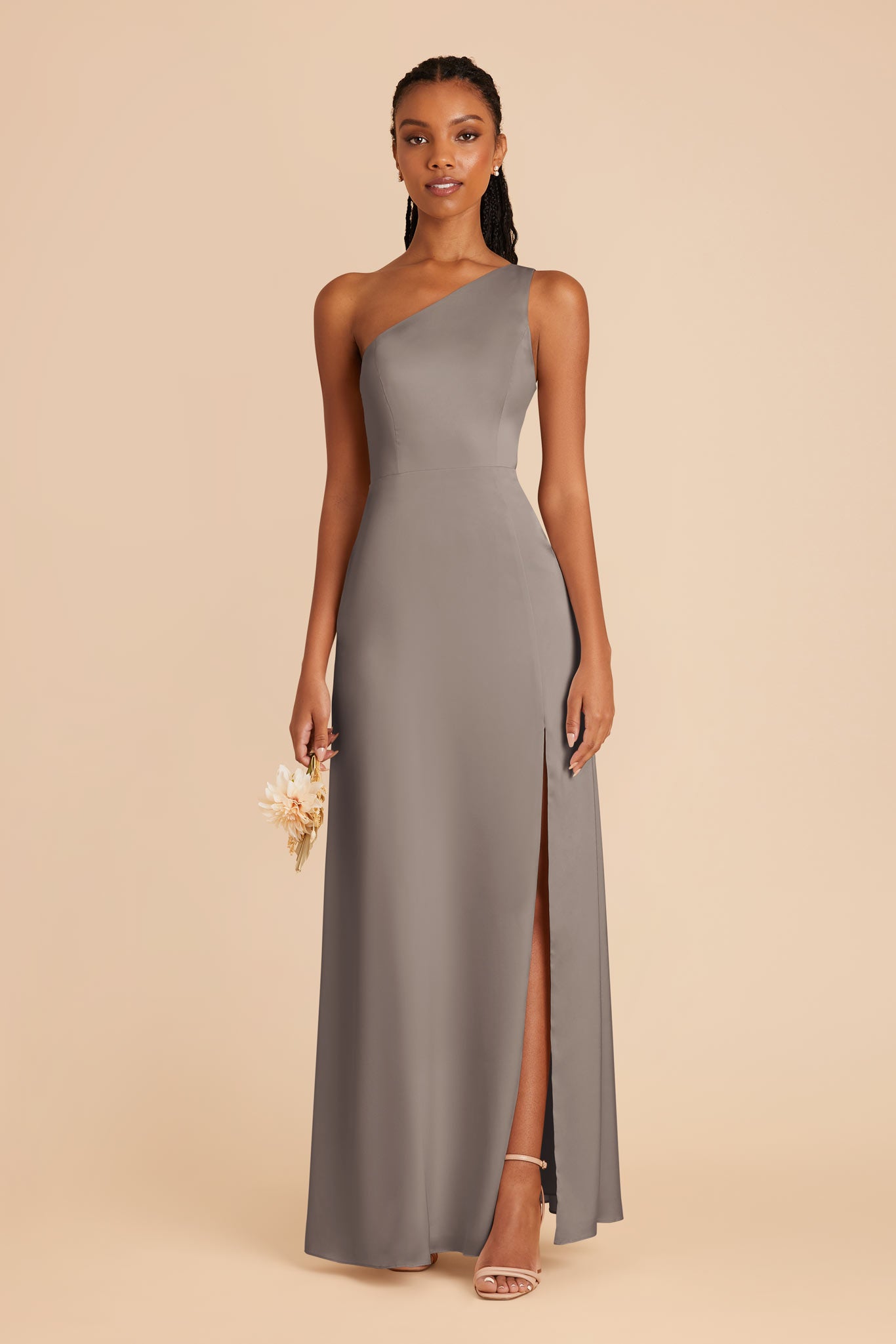 Matte Satin One-Shoulder Dress | Kira Quartz