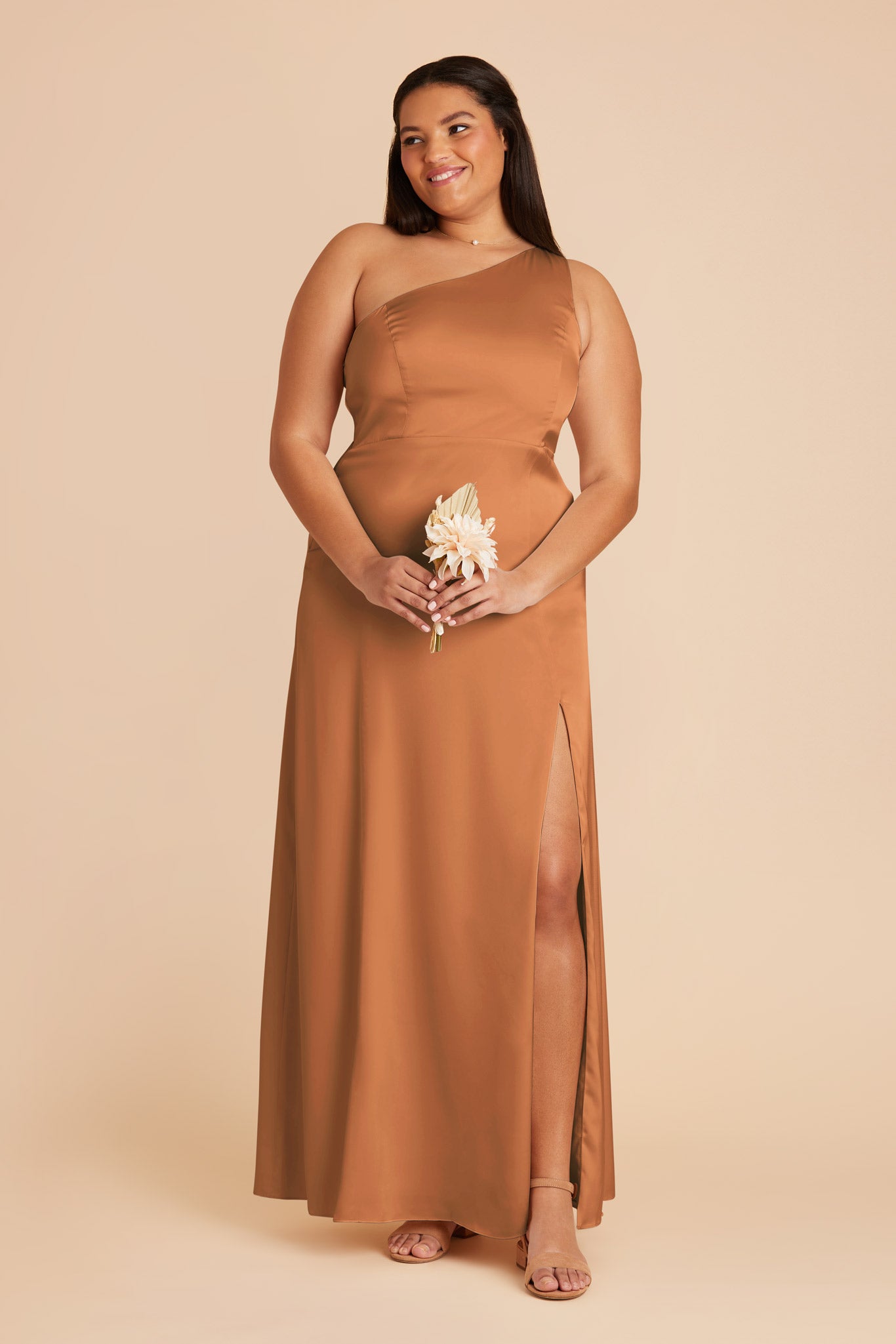 One-Shoulder Matte Satin Dress | Kira in Rust