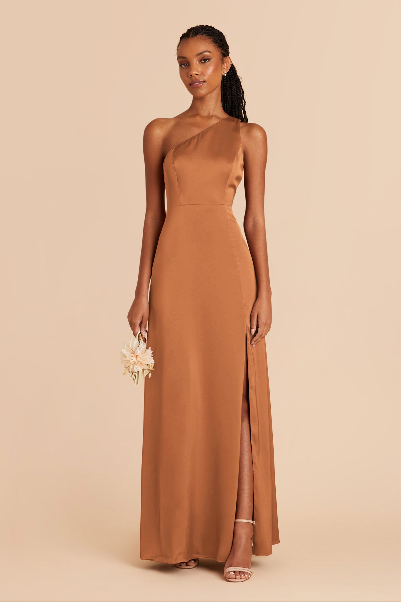 One-Shoulder Matte Satin Dress | Kira in Rust