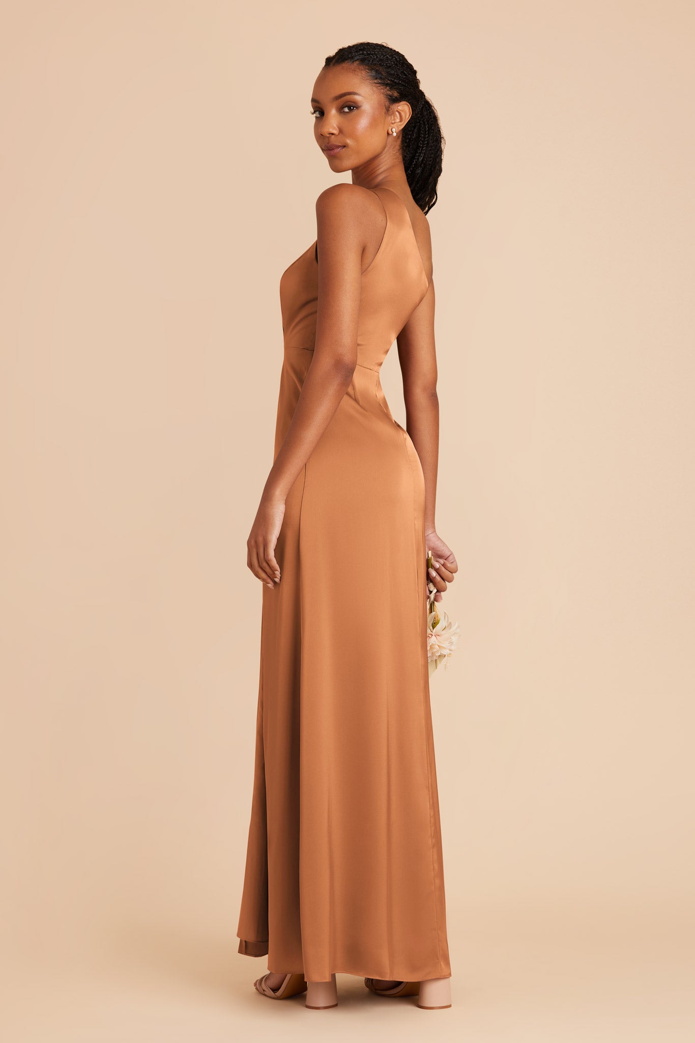 One-Shoulder Matte Satin Dress | Kira in Rust