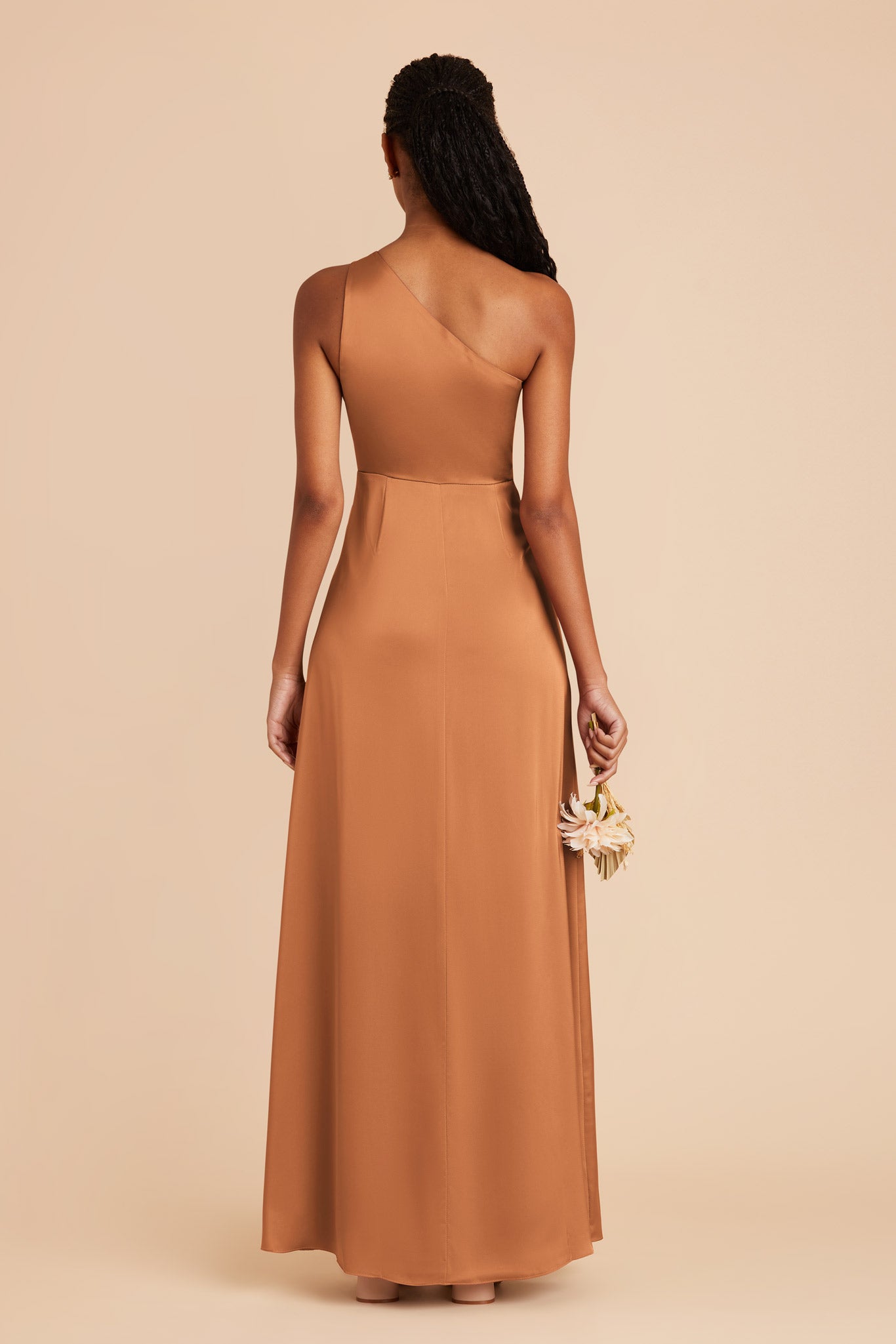 One-Shoulder Matte Satin Dress | Kira in Rust