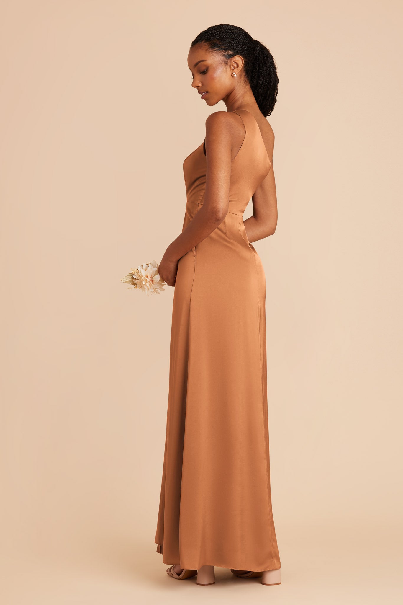 One-Shoulder Matte Satin Dress | Kira in Rust
