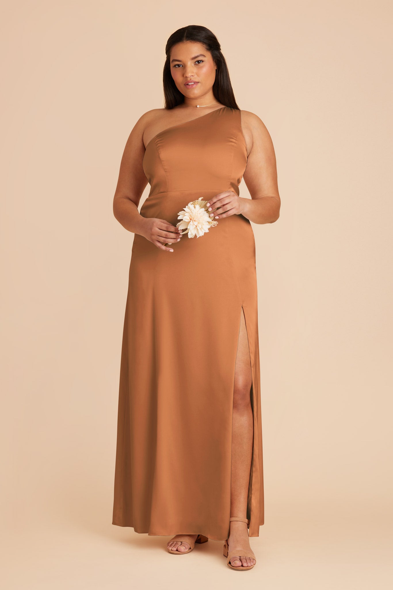 One-Shoulder Matte Satin Dress | Kira in Rust